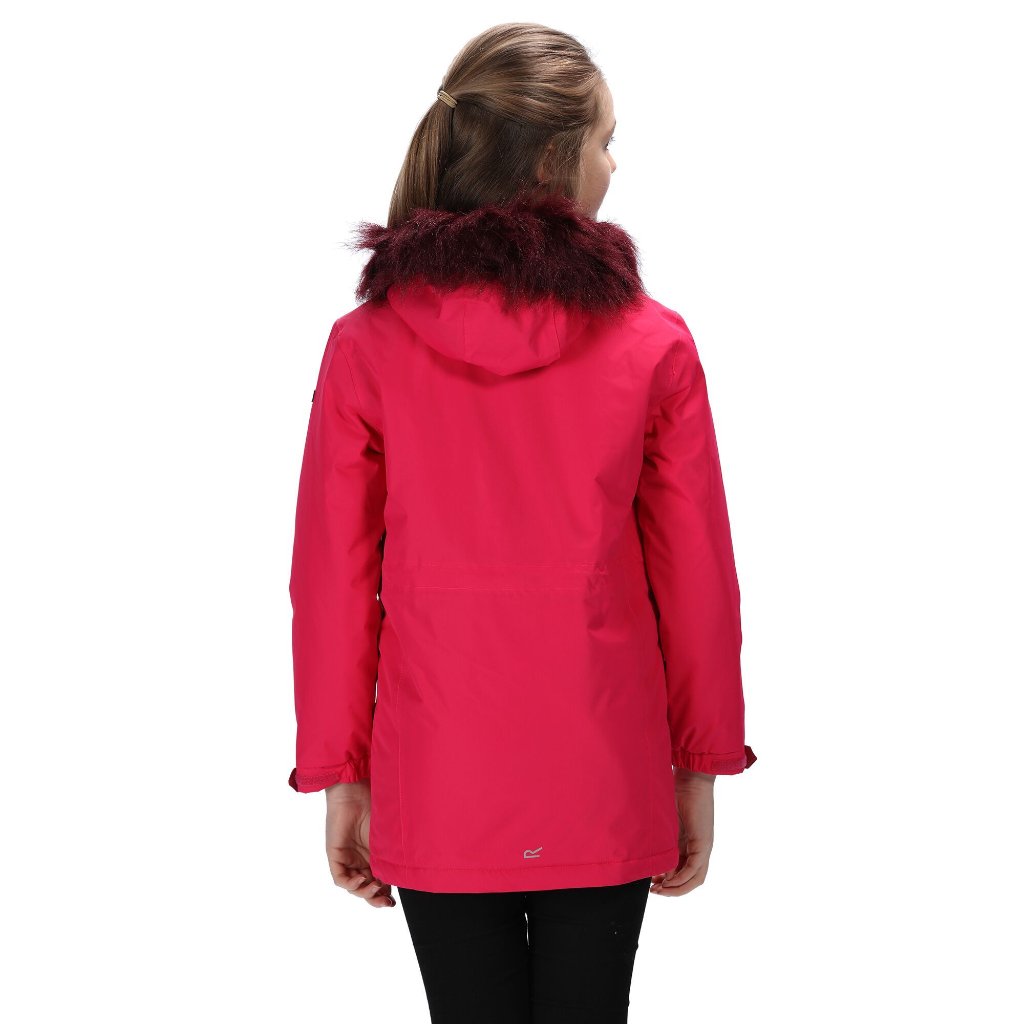 Made from Isotex 5000 coated polyester peached fabric with a 100% polyester taffeta lining. Waterproof and breathable fabric with a water repellent finish. Taped seams. Thermoguard insulation. Features include a faux fur trimmed hood, zip and stormflap fastening and cosy handwarmer pockets on the side. Elasticated and adjustable cuffs. 2 Lower handwarmer pockets. Adjustable drawcord hem. With reflective trim and the Regatta Outdoors badge on the left sleeve. Size (height/chest): (2 Years) 92cm/53-55cm, (3-4 Years) 98-104cm/55-57cm, (5-6 Years) 110-116cm/59-61cm, (7-8 Years) 122-128cm/63-67cm, (9-10 Years) 135-140cm/69-73cm, (11-12 Years) 146-152cm/75-79cm, (13 Years) 153-158cm/82cm, (14 Years) 164-170cm/86cm, (15-16 Years) 170-176cm/89-92cm.