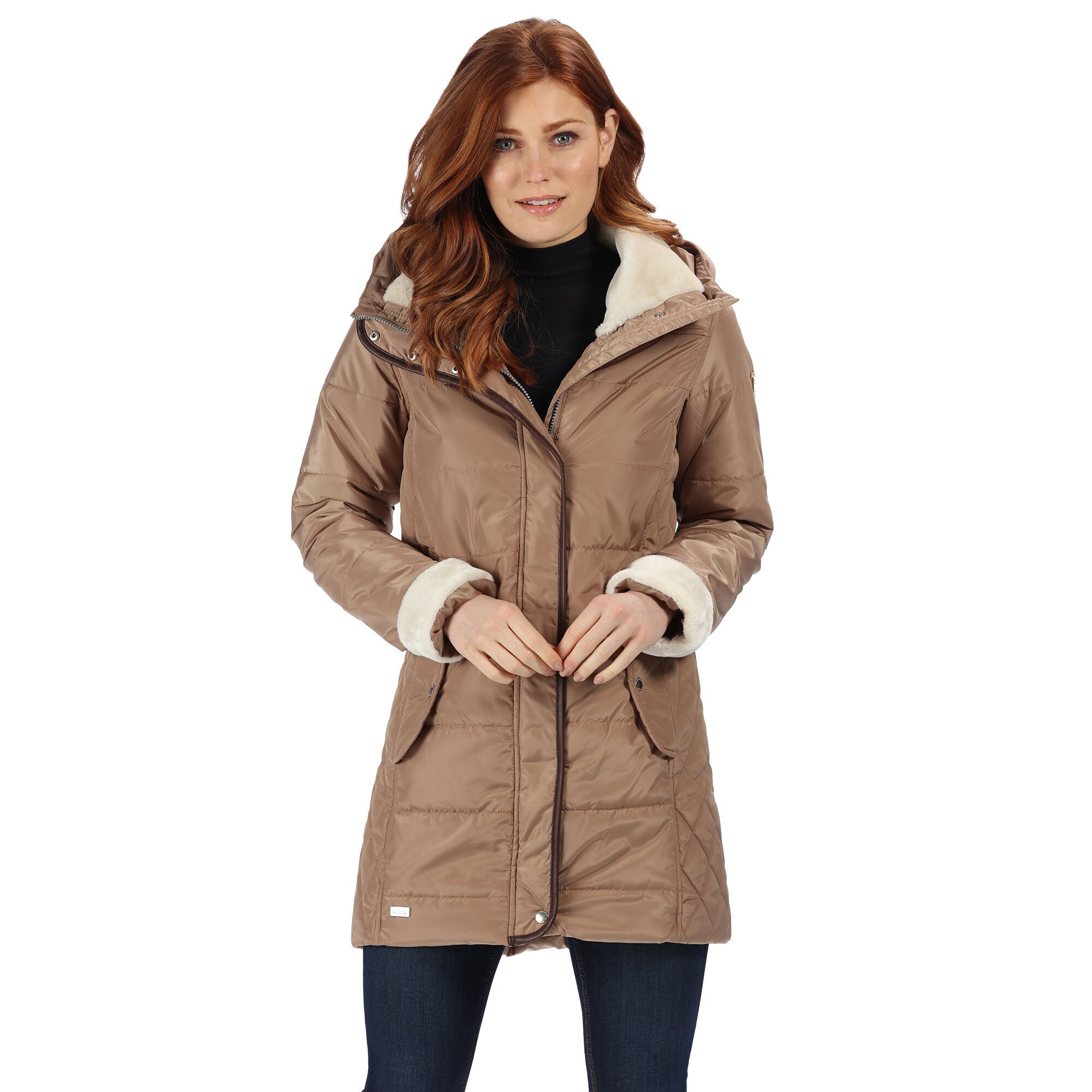 Material: 100% polyester. Long-line baffle jacket cut with a shapely silhouette. The outer uses high-shine, showerproof fabric while the inside is diamond quilted and baffle lined with Thermoguard insulation. With an expanding zip feature to the hood so you can wear it oversized. Features a lined collar and cuffs with soft faux-fur. With poppered pockets and the Regatta Outdoors badge on the left sleeve. Includes an internal security pocket and 2 lower pockets with flaps. Also features a 2 way centre front zip. Size (chest): (6 UK) 30in, (8 UK) 32in, (10 UK) 34in, (12 UK) 36in, (14 UK) 38in, (16 UK) 40in, (18 UK) 43in, (20 UK) 45in, (22 UK) 48in, (24 UK) 50in, (28 UK) 54in, (30 UK) 56in, (32 UK) 58in, (34 UK) 60in, (36 UK) 62in.