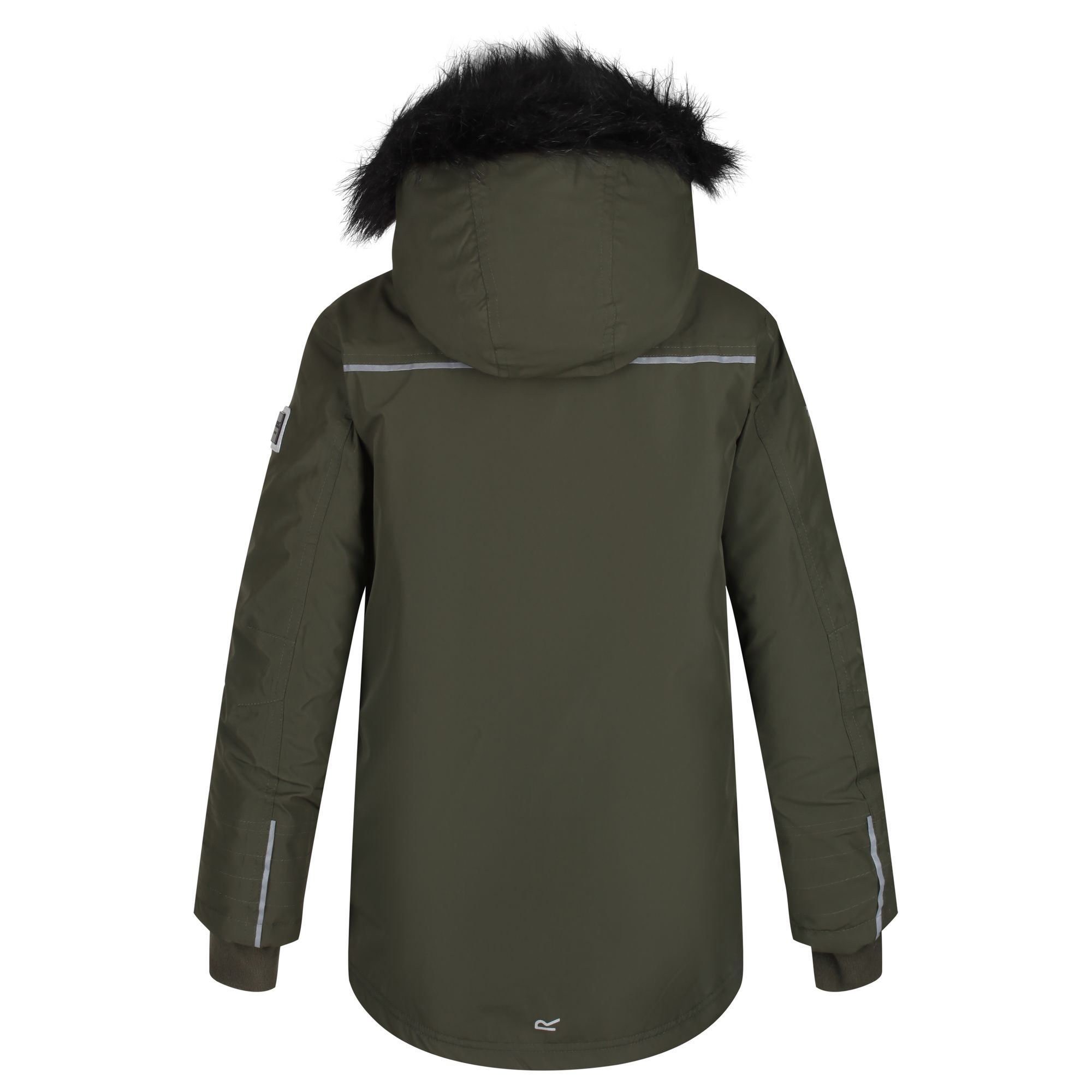 Material: 100% polyester. Isotex 5000 polyester pongee fabric. Polyester lining with strategic warm fleece panels. Waterproof and breathable. Breathability rating 5,000g/m2/24hrs. Taped seams. Thermoguard insulation. Grown on hood with faux fur trim. 2 handwarmer pockets to chest. 2 lower patch pockets with handwarmer pockets behind. Internal stormcuffs. Reflective trim. With the Regatta Outdoors badge on the left sleeve. Size (height/chest): (2 Years) 92cm/53-55cm, (3-4 Years) 98-104cm/55-57cm, (5-6 Years) 110-116cm/59-61cm, (7-8 Years) 122-128cm/63-67cm, (9-10 Years) 135-140cm/69-73cm, (11-12 Years) 146-152cm/75-79cm, (13 Years) 153-158cm/82cm, (14 Years) 164-170cm/86cm, (15-16 Years) 170-176cm/89-92cm.