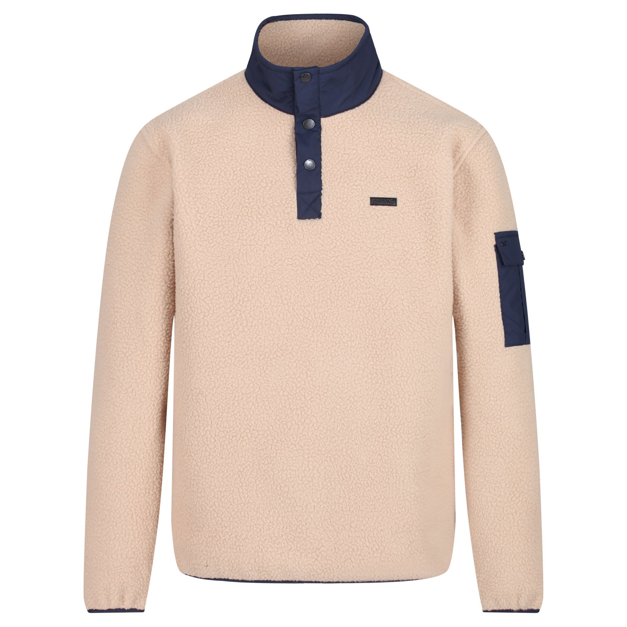 Material: polyester: 100%. Polyester high pile borg fleece. Full dull classic grid polyamide ripstop fabric collar and sleeve pocket. Stretch binding to cuffs and hem. Regatta outdoors badge on the sleeve.