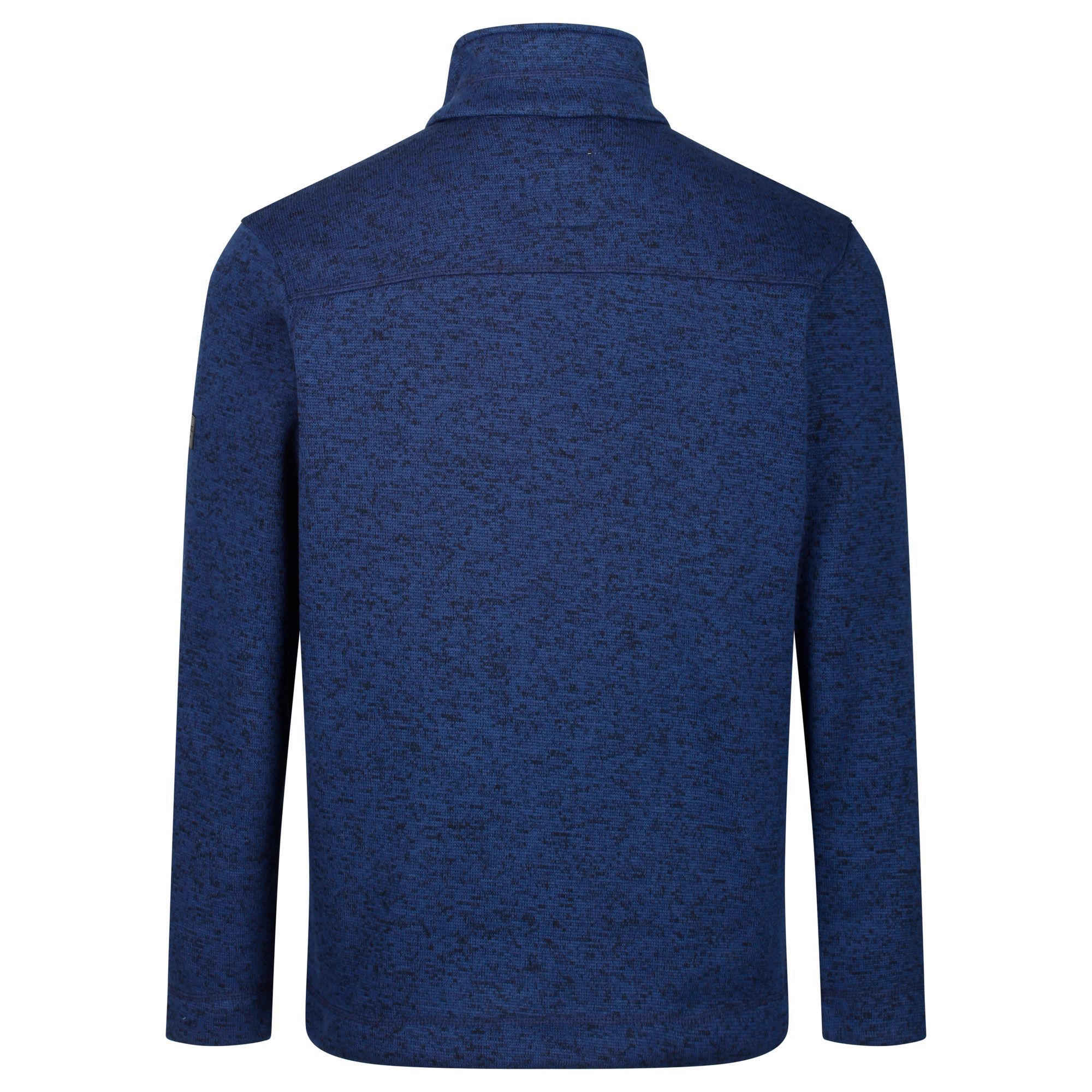 100% polyester marl knit effect fleece. 2 lower pockets. Cut hip length with a breeze blocking stand collar and drawcord hem.