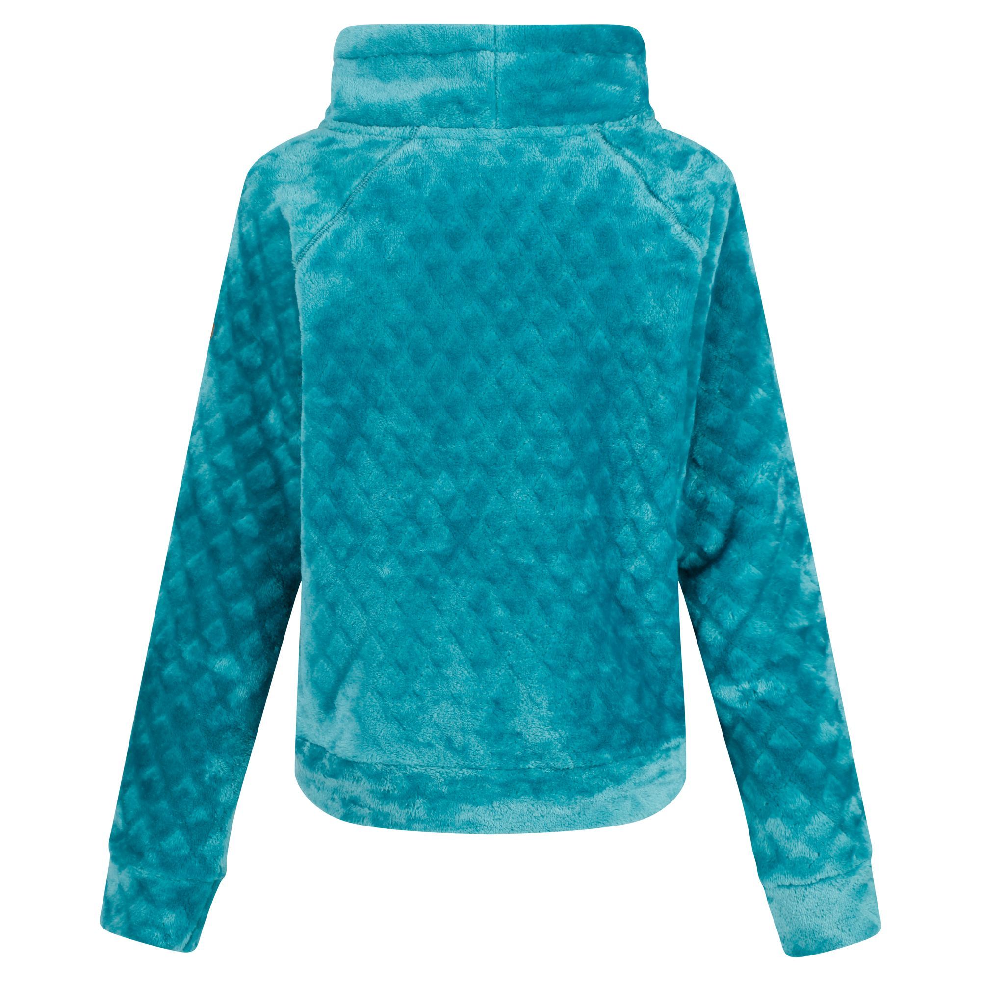 100% polyester diamond high pile fleece. Cowl neck style. Fixed drawcord detail.