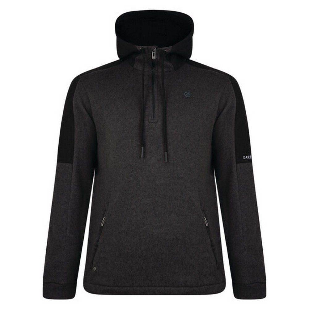 100% polyester marl knit effect brushed back fleece. Grown on hood with drawcord adjusters. Half length zip with inner zip and chin guard. 2 x lower zip pockets. 300gsm.