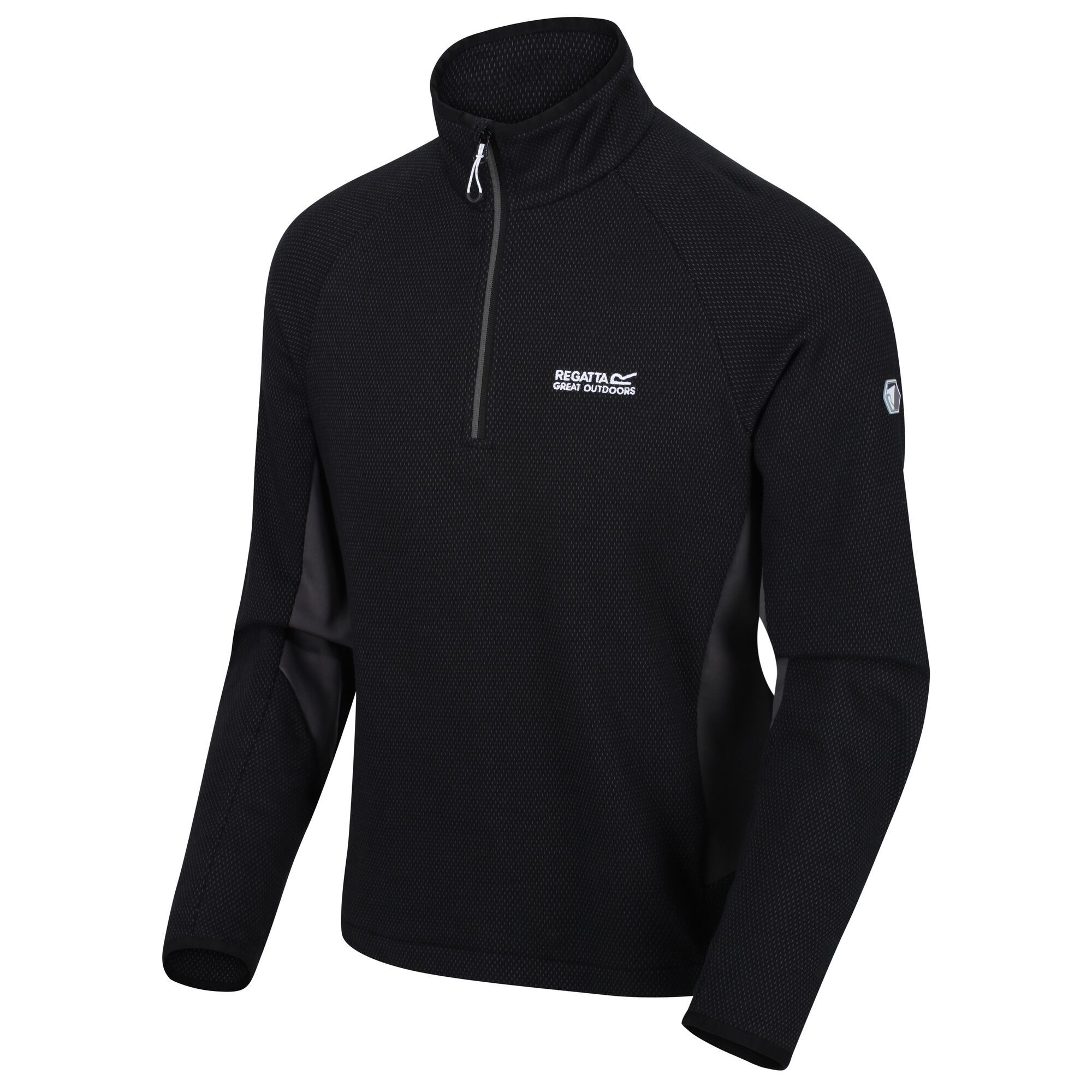 Material: 74% cotton & 26% polyester two tone fleece. Extol stretch side panels. Zip neck. Stretch binding to neck and cuffs.