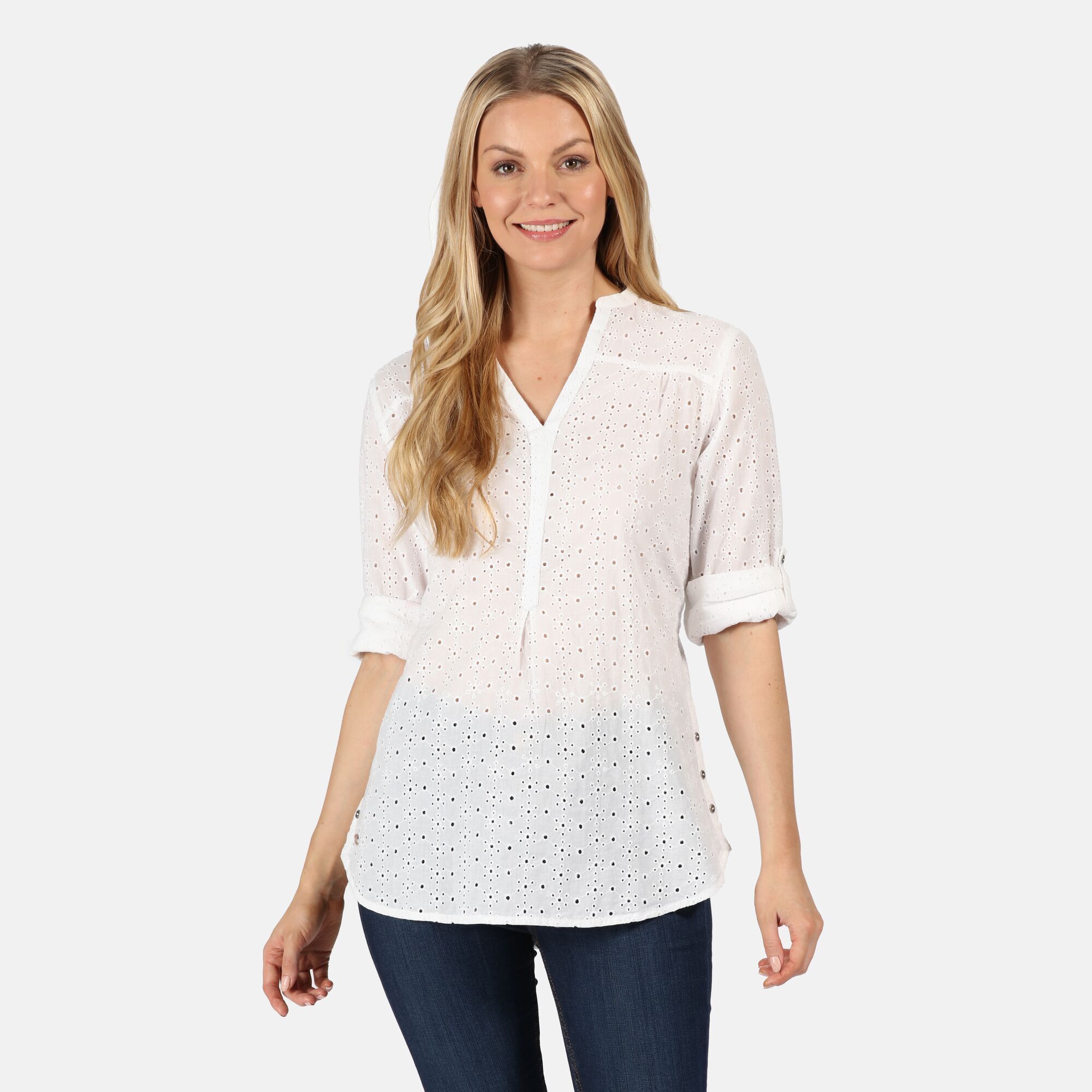 Regatta Womens/Ladies Maelie Long Length Half Button Shirt (White)