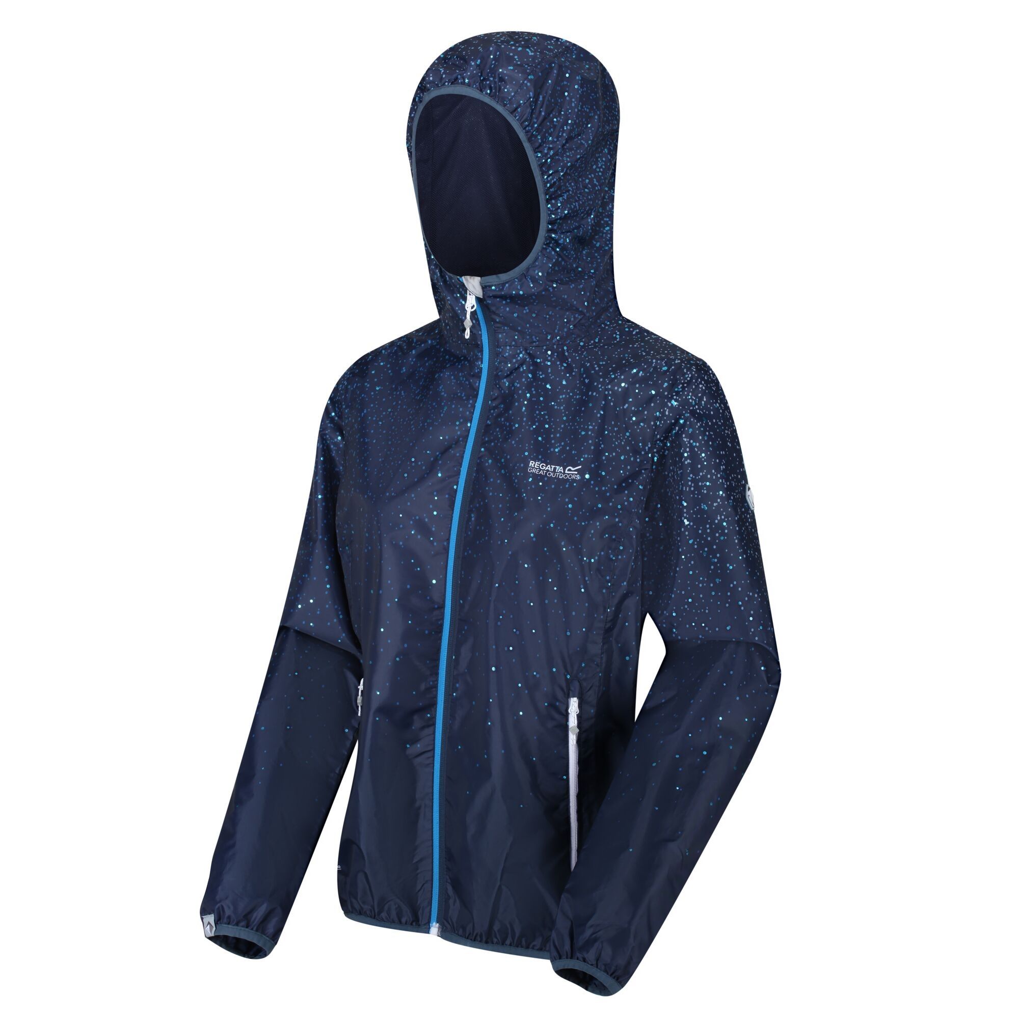 Material: 100% polyester fabric. Breathability rating 5,000g/m2/24hrs. Durable water repellent finish. Taped seams. Mesh lined. Grown on hood. 2 zipped lower pockets. Stretch binding to collar, cuffs and hem.
