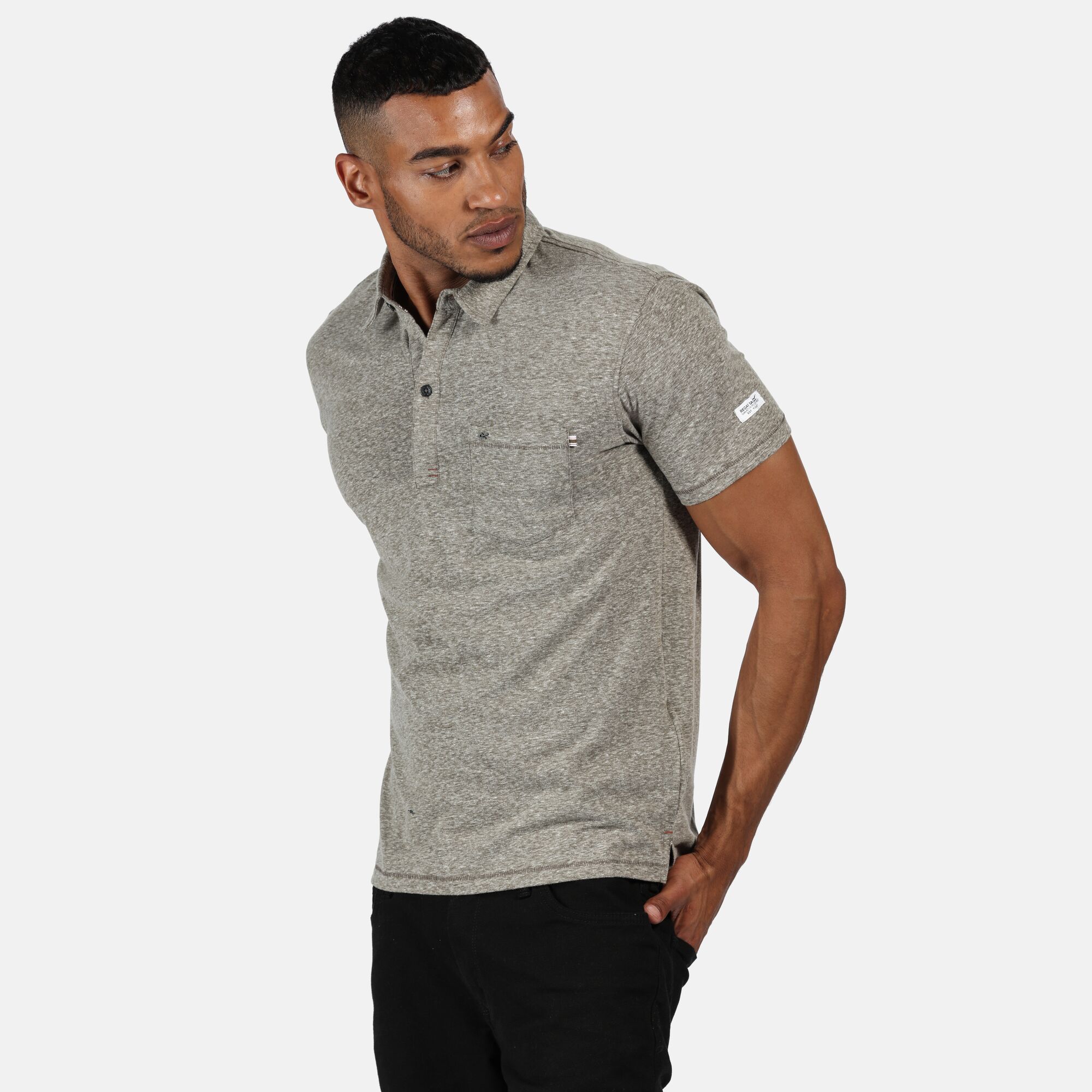 Material: 100% Cotton. 180gsm coolweave material breathable short-sleeved polo shirt. Two-button placket with dyed to match branded buttons. 1 patch pocket on the chest.