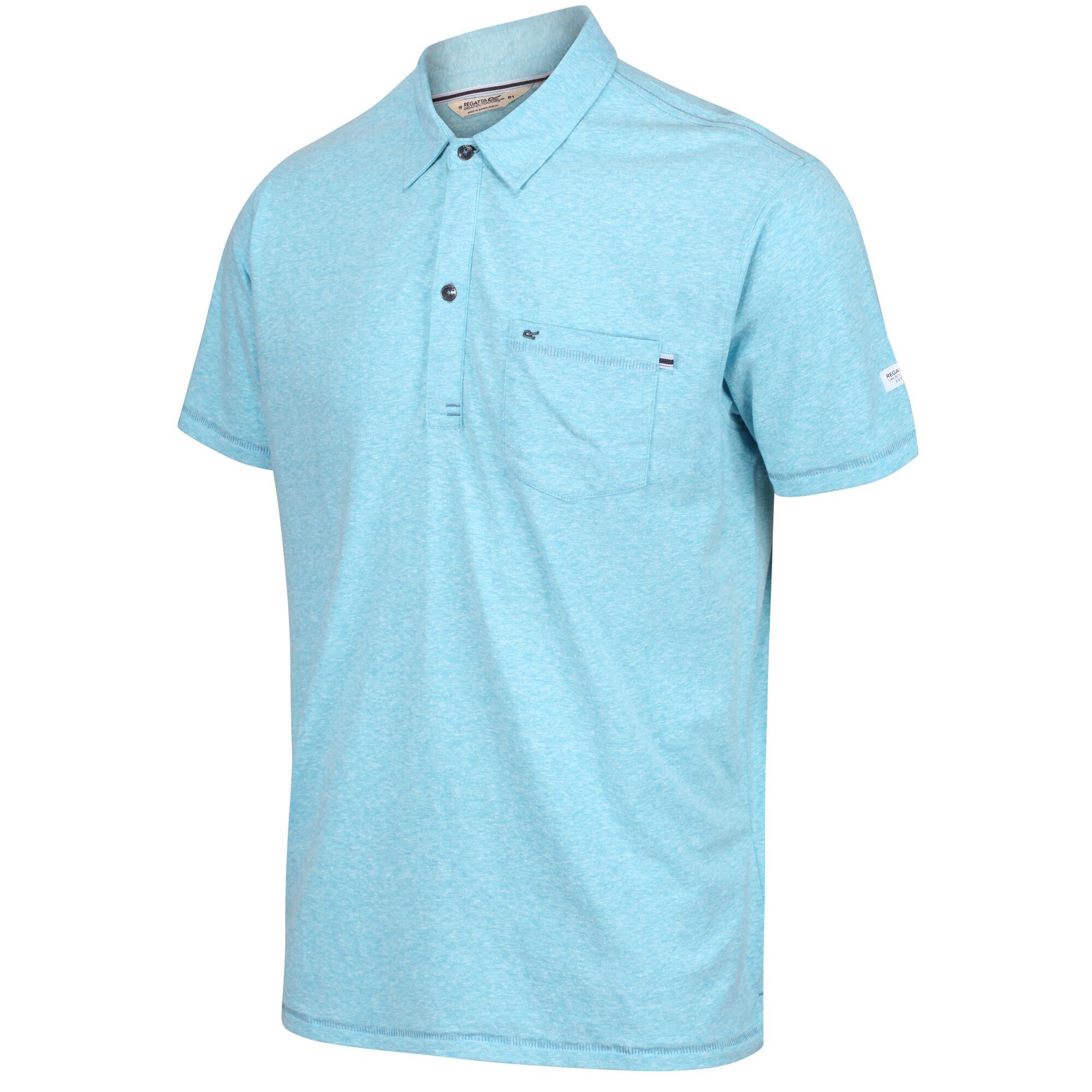 Material: 100% Cotton. 180gsm coolweave material breathable short-sleeved polo shirt. Two-button placket with dyed to match branded buttons. 1 patch pocket on the chest.