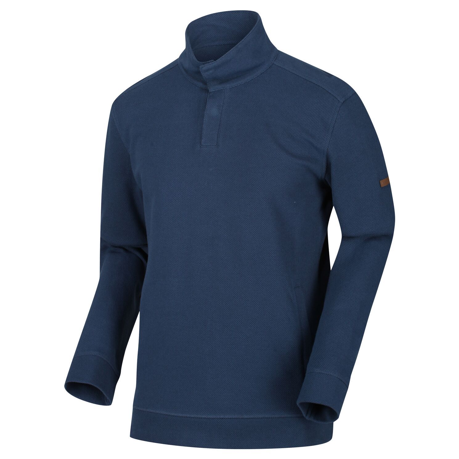 Material: 80% cotton, 20% polyester. Coolweave (67% cotton/33% polyester) stripe knit effect marl french terry fabric. Concealed snap fastening to placket. Lightly ribbed hem and cuffs. Subtle stripe effect pattern. Funnel neck collar. Chest sizes to fit: (S): 94-96.5cm, (M): 99-101.5cm, (L): 104-106.5cm, (XL): 109-112cm, (XXL): 117-122cm, (3XL): 124.5-129.5cm.
