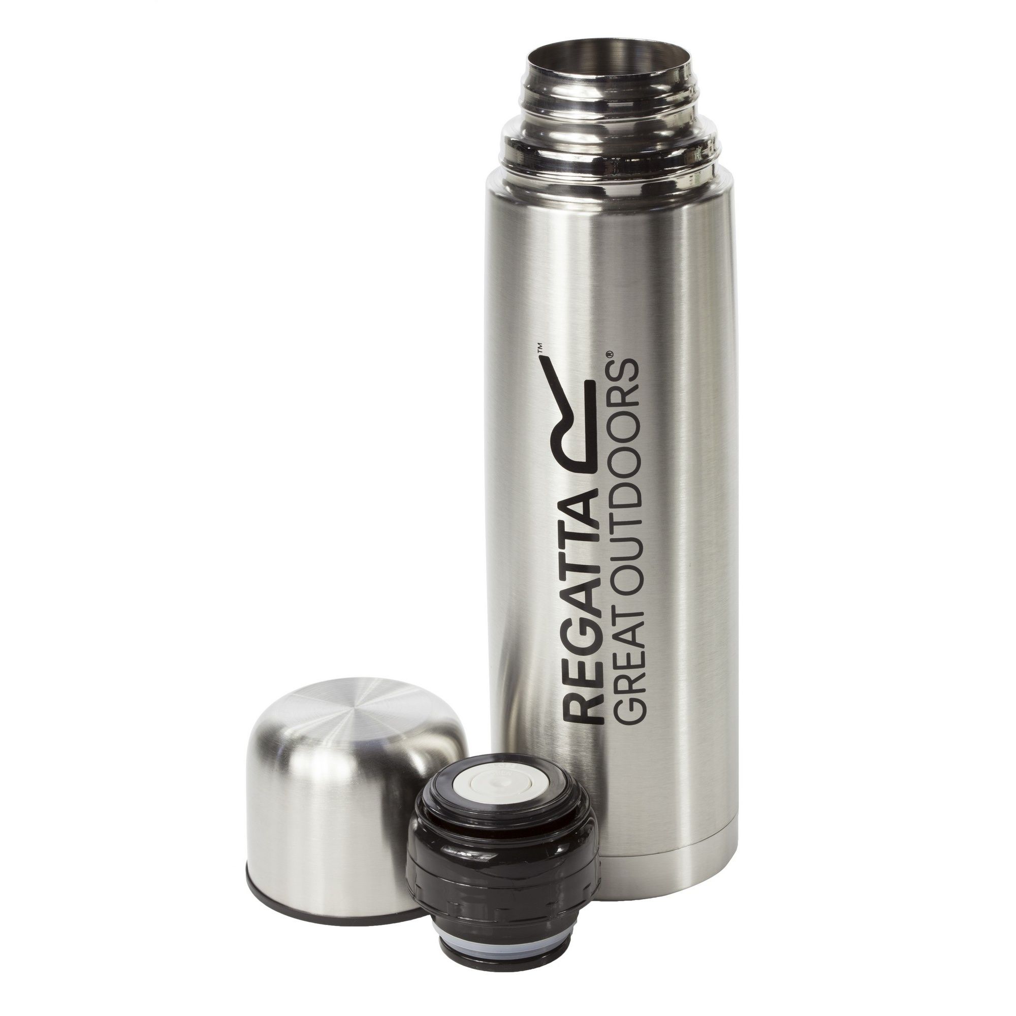 The Regatta 1 litre Vacuum Flask keeps hot drinks hot and cold drinks cold (it does this by creating an airless vacuum space between the two walls). Perfect for a mid-walk cup of tea. 100% Stainless Steel.