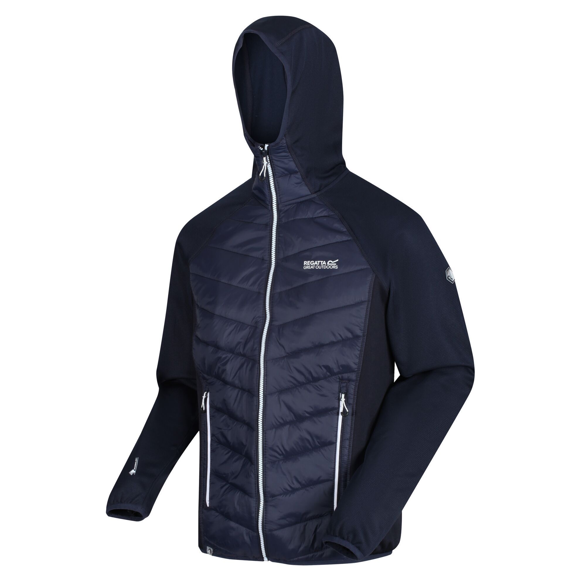Material: 100% Polyester. Fabric: Extol Stretch, Quilted, Warmloft. Design: Contrast, Logo. Badge, Compressible, Hardwearing, Lightweight, Stretch Binding, Water Repellent. Neckline: Hooded. Sleeve-Type: Raglan. Pockets: 2 Zip Pockets. Fastening: Full Length, Zip, Zip Guard.