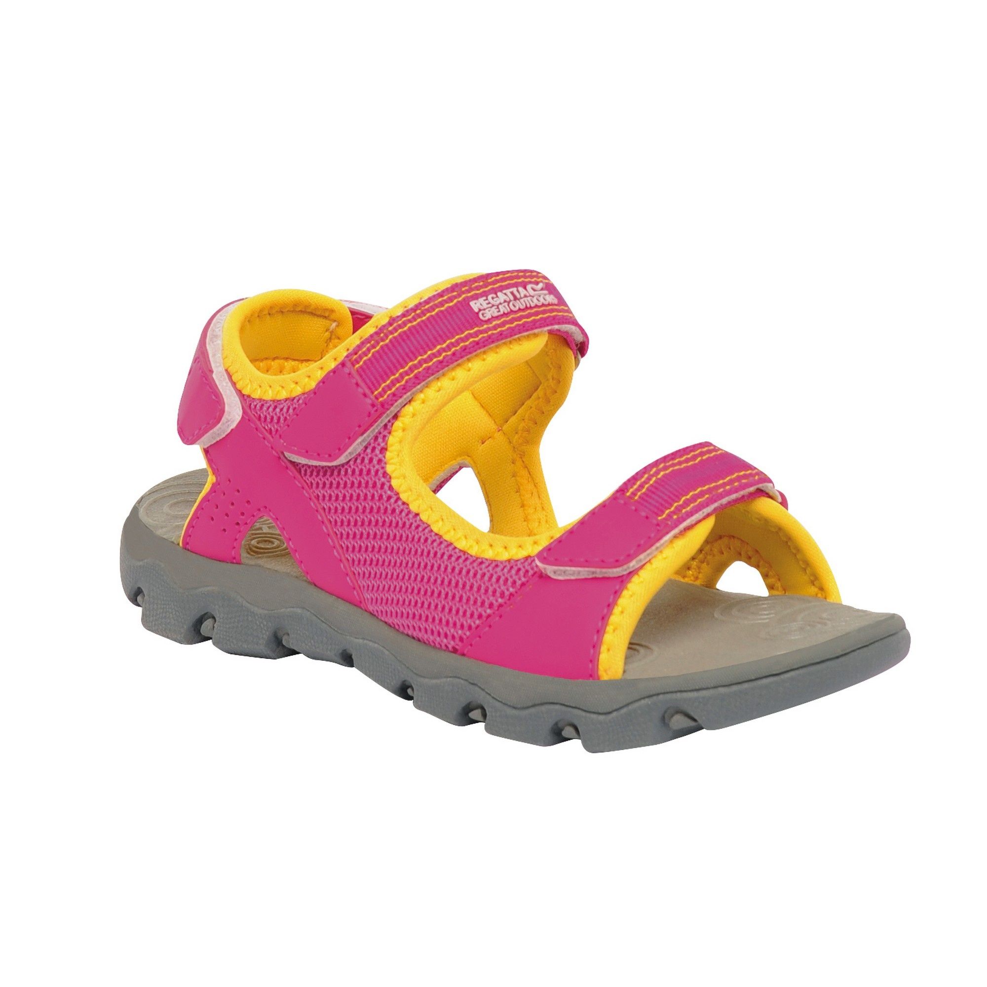 The Terrarock Junior is our kids mini adventure sandal with three adjustable straps to keep feet nice and secure. The summery mesh uppers are fully lined with soft and stretchy spandex for comfort, and the backstrap is cushioned for extra protection. A super-grippy tread helps give sure-footing on pebble beaches and grassy areas while the water-friendly footbed means they can hop-over streams and jump in puddles to their hearts content. 85% Other Fibres, 15% Polyamide.