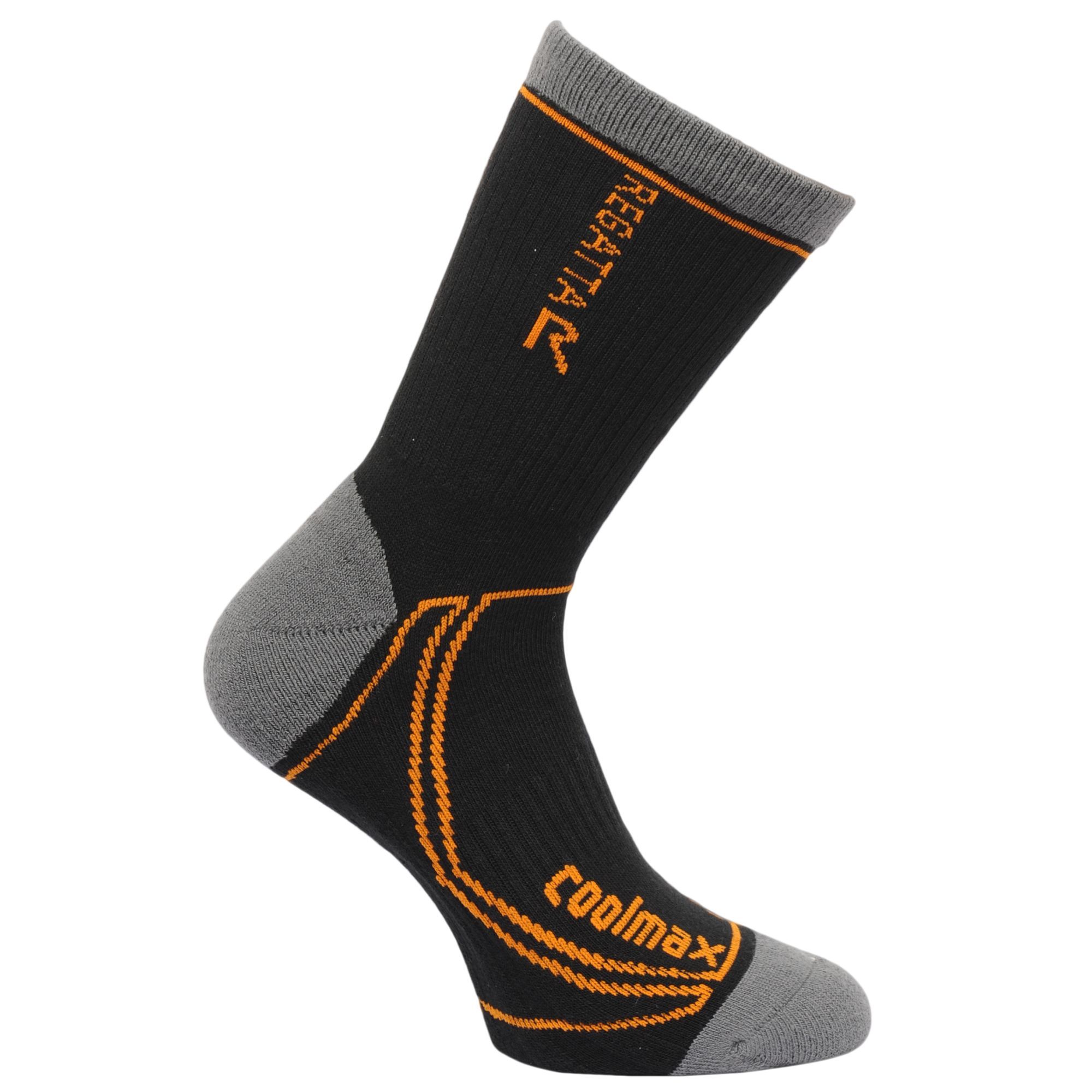 The mens Two Season Trek & Trail Sock is constructed with a high Coolmax percentage for exceptional moisture control. Strategic cushioning and reinforced areas prone to wear help keep feet happy all day long. 74% Coolmax, 23% Polyamide,  3% Elastane.