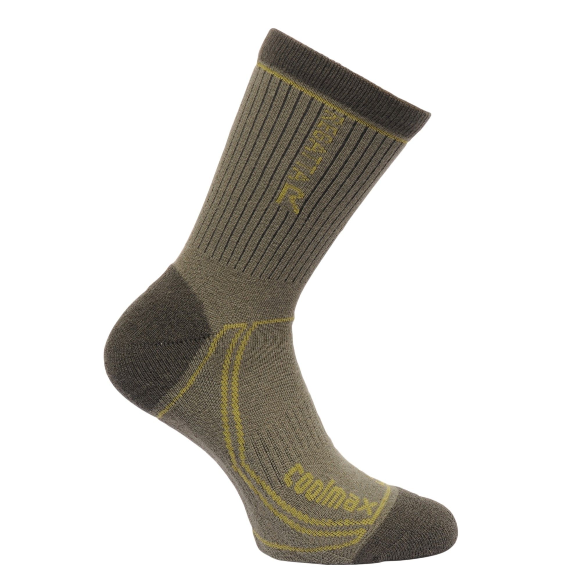The mens Two Season Trek & Trail Sock is constructed with a high Coolmax percentage for exceptional moisture control. Strategic cushioning and reinforced areas prone to wear help keep feet happy all day long. 74% Coolmax, 23% Polyamide,  3% Elastane.