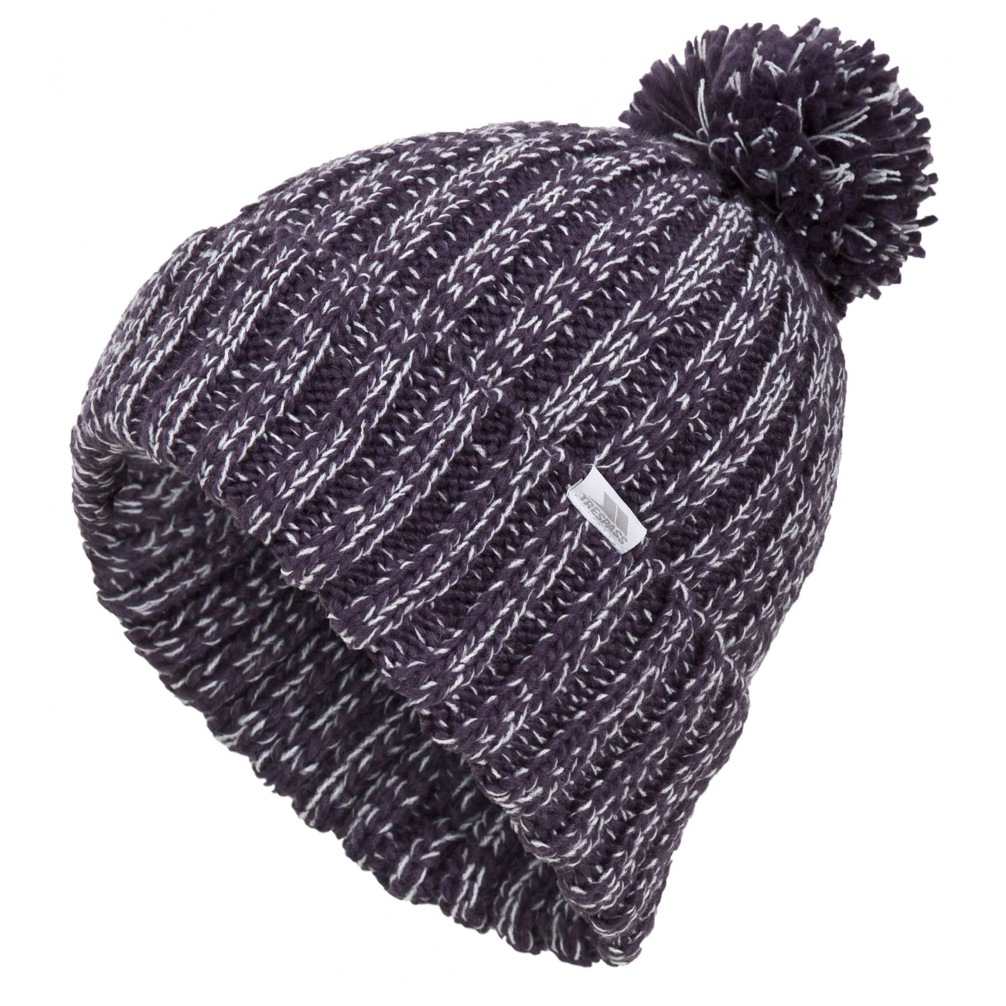 Knitted hat with bobble. Woven label. Outer: 100% Acrylic.