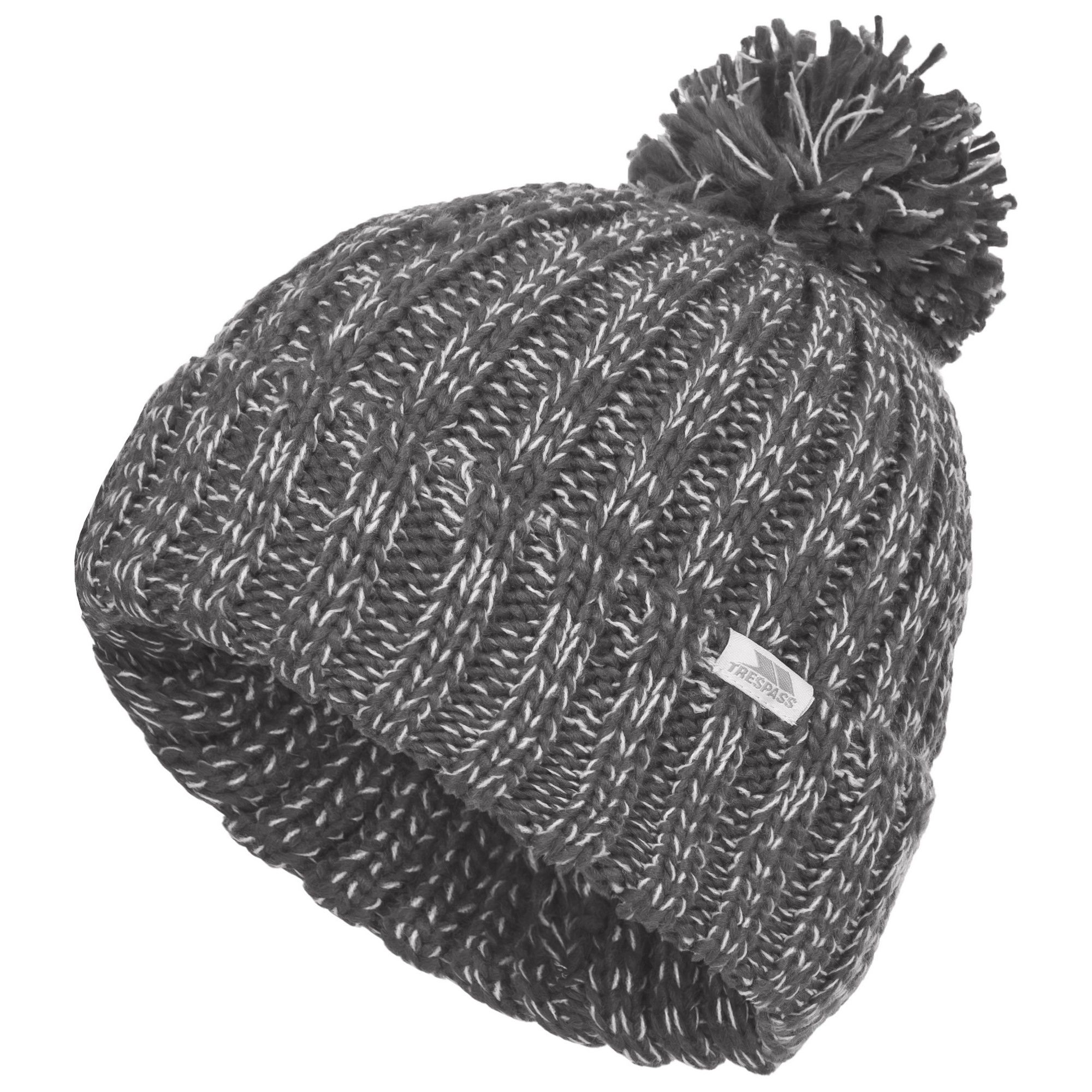 Knitted hat with bobble. Woven label. Outer: 100% Acrylic.