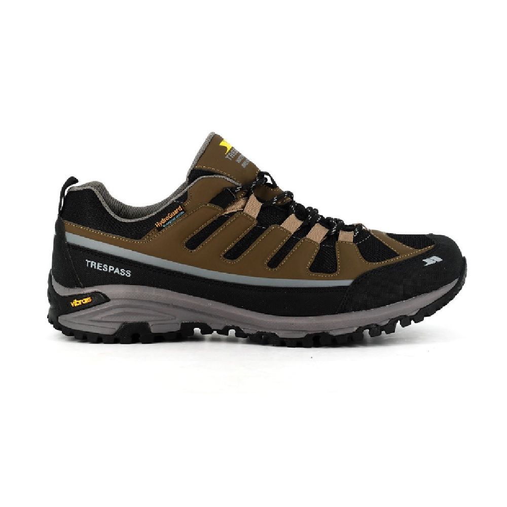 Mens low cut hiking trainers. Waterproof and breathable membrane. Gusseted tongue. Protective and durable all-round mudguard. Ankle supportive cushioned collar and tongue. Arch stabilising and supportive shank. Cushioned footbed. Upper: PU/textile, Lining: textile, Outsole: vibram-moulded EVA/phylon rubber.
