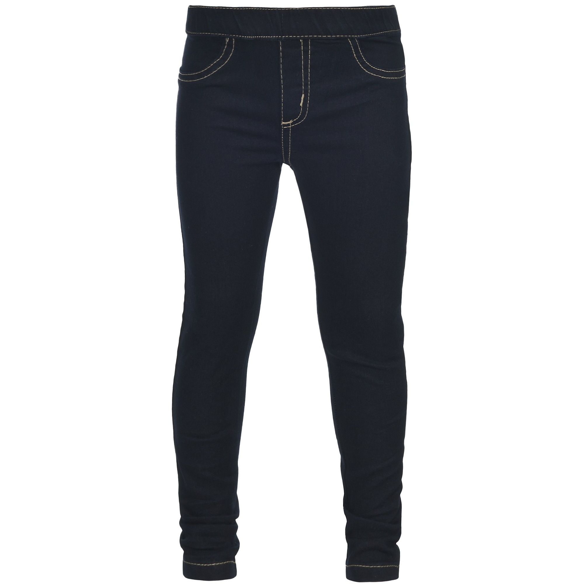 Girls denim skinny jeans. Elasticated waistband. 2 back patch pockets. Mock front pockets. 60% Cotton, 38% Polyester, 2% Viscose.