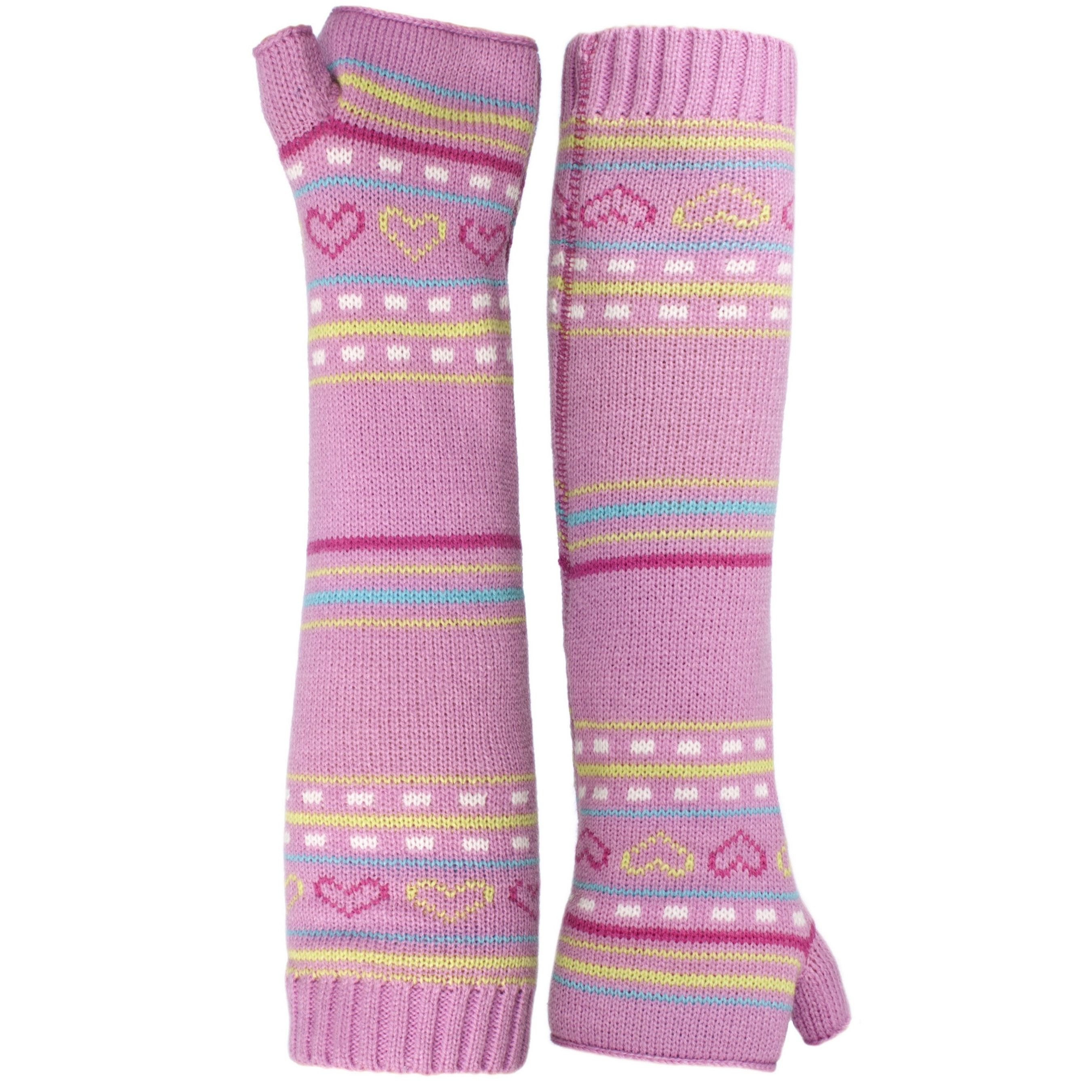Girls arm warmers. Perfect for wearing in the cold weather. Knitted. Woven label. Slip on. Ribbed cuff. Fabric: 100% acrylic.
