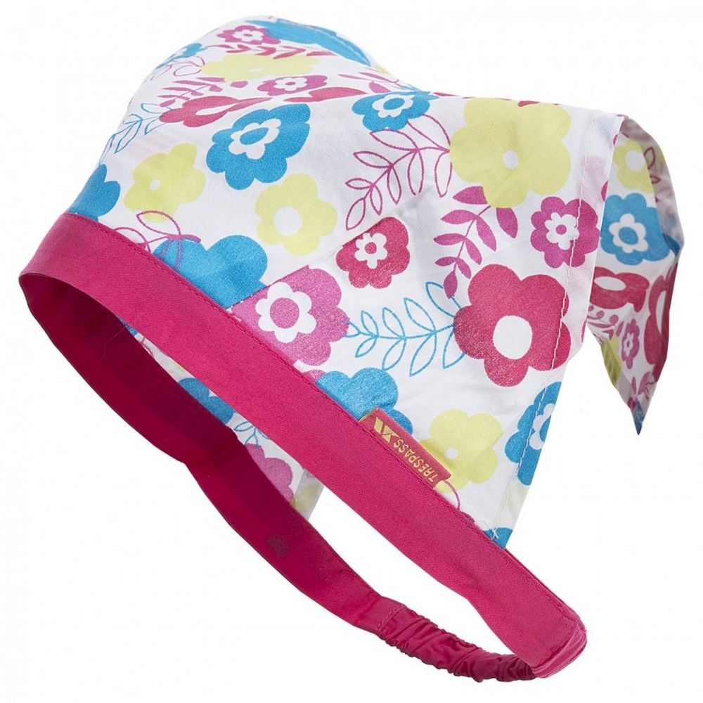 Childrens headscarf with elasticated back strap and floral design. Pull over head for comfort fit. 100% Cotton.