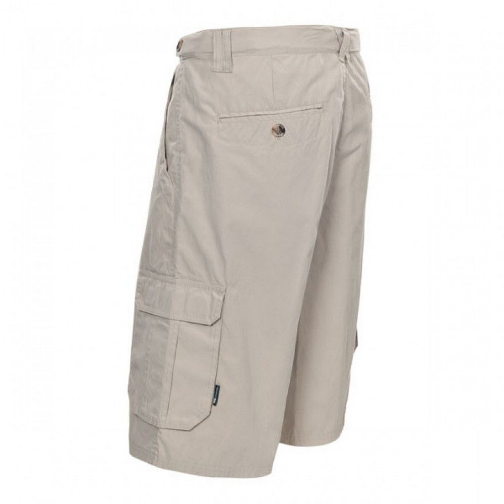 Longer length shorts. Flat waist with side adjusters. Zip fly. 4 pockets & 2 bellow patch pockets. 100% Cotton. Trespass Mens Waist Sizing (approx): S - 32in/81cm, M - 34in/86cm, L - 36in/91.5cm, XL - 38in/96.5cm, XXL - 40in/101.5cm, 3XL - 42in/106.5cm.