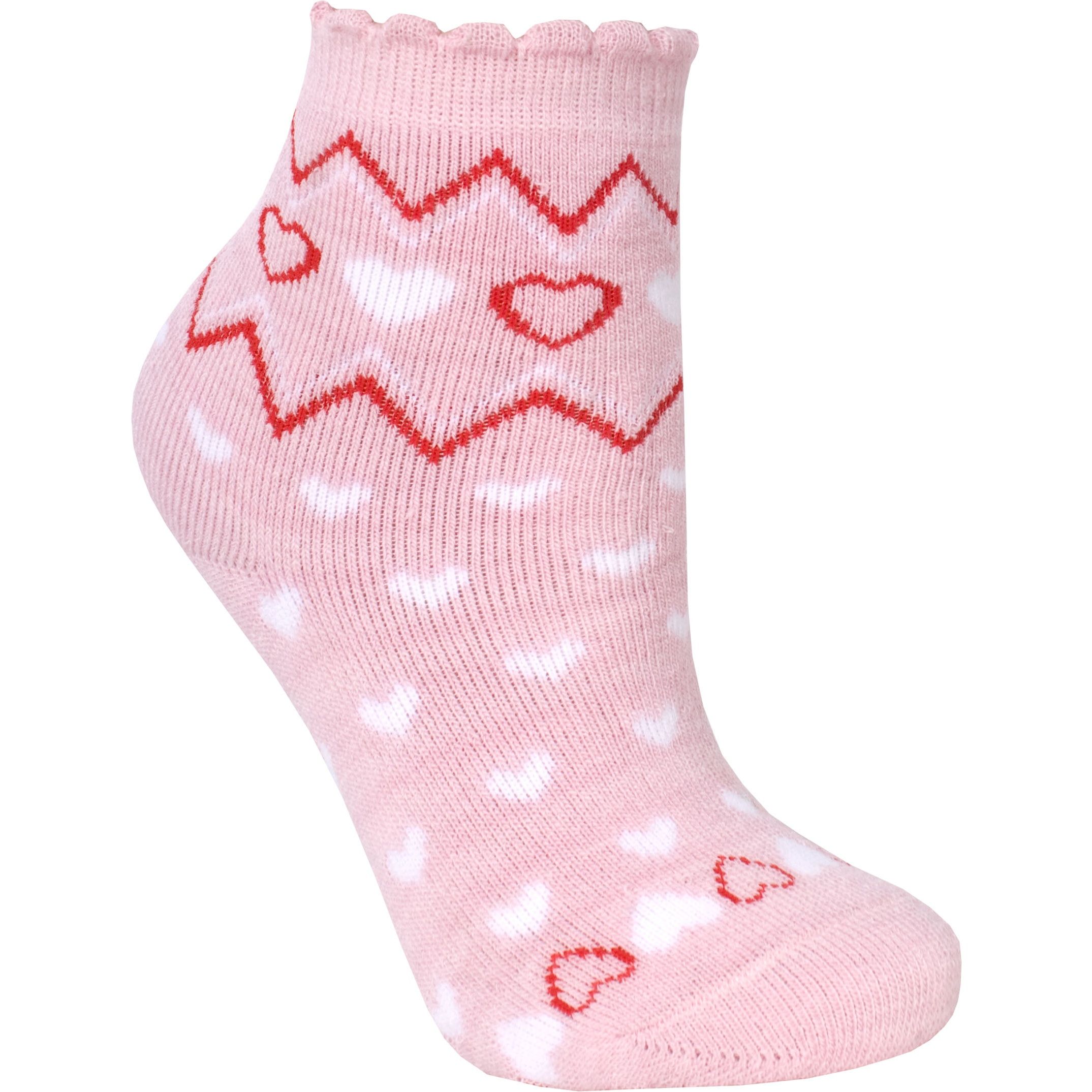 Kids patterned socks. 80% Acrylic, 5% Nylon, 14% Spandex, 1% Elastic.