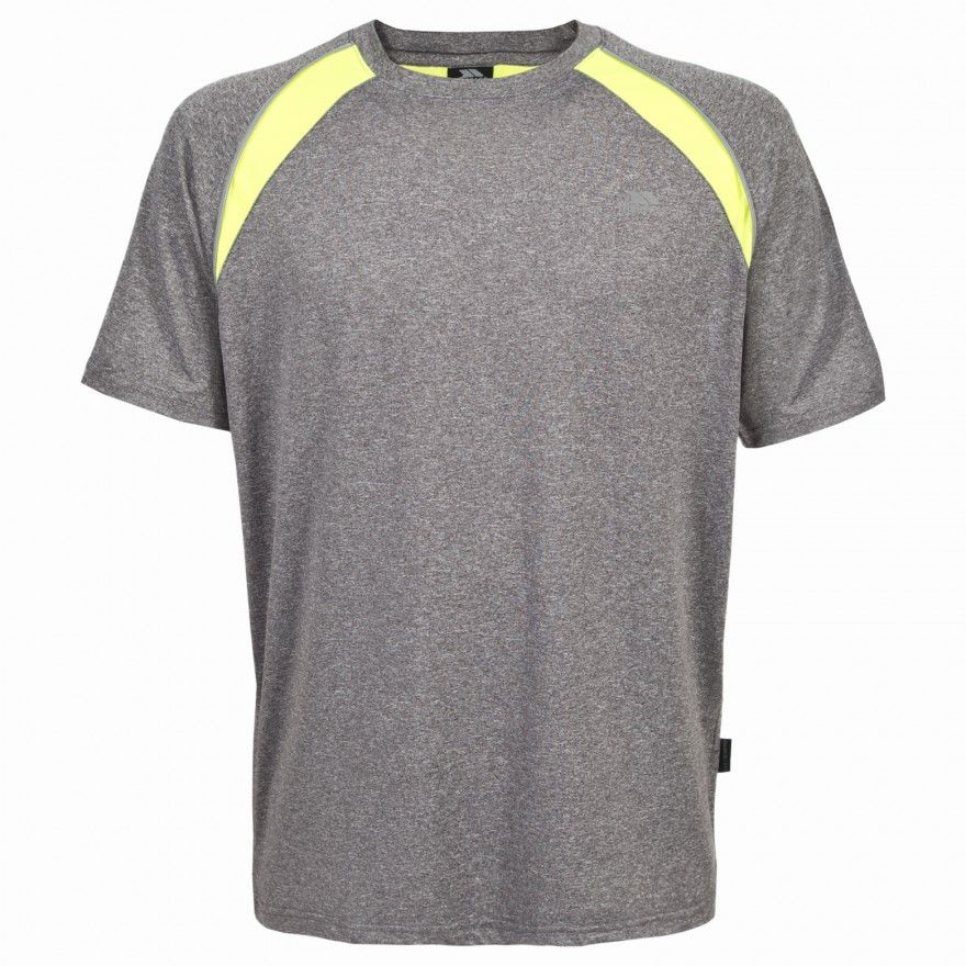 Short sleeve. Round neck. Reflective piping and print. Concealed zip rear pocket. Contrast panels. Quick dry. 95% Polyester/5% Elastane. Trespass Mens Chest Sizing (approx): S - 35-37in/89-94cm, M - 38-40in/96.5-101.5cm, L - 41-43in/104-109cm, XL - 44-46in/111.5-117cm, XXL - 46-48in/117-122cm, 3XL - 48-50in/122-127cm.