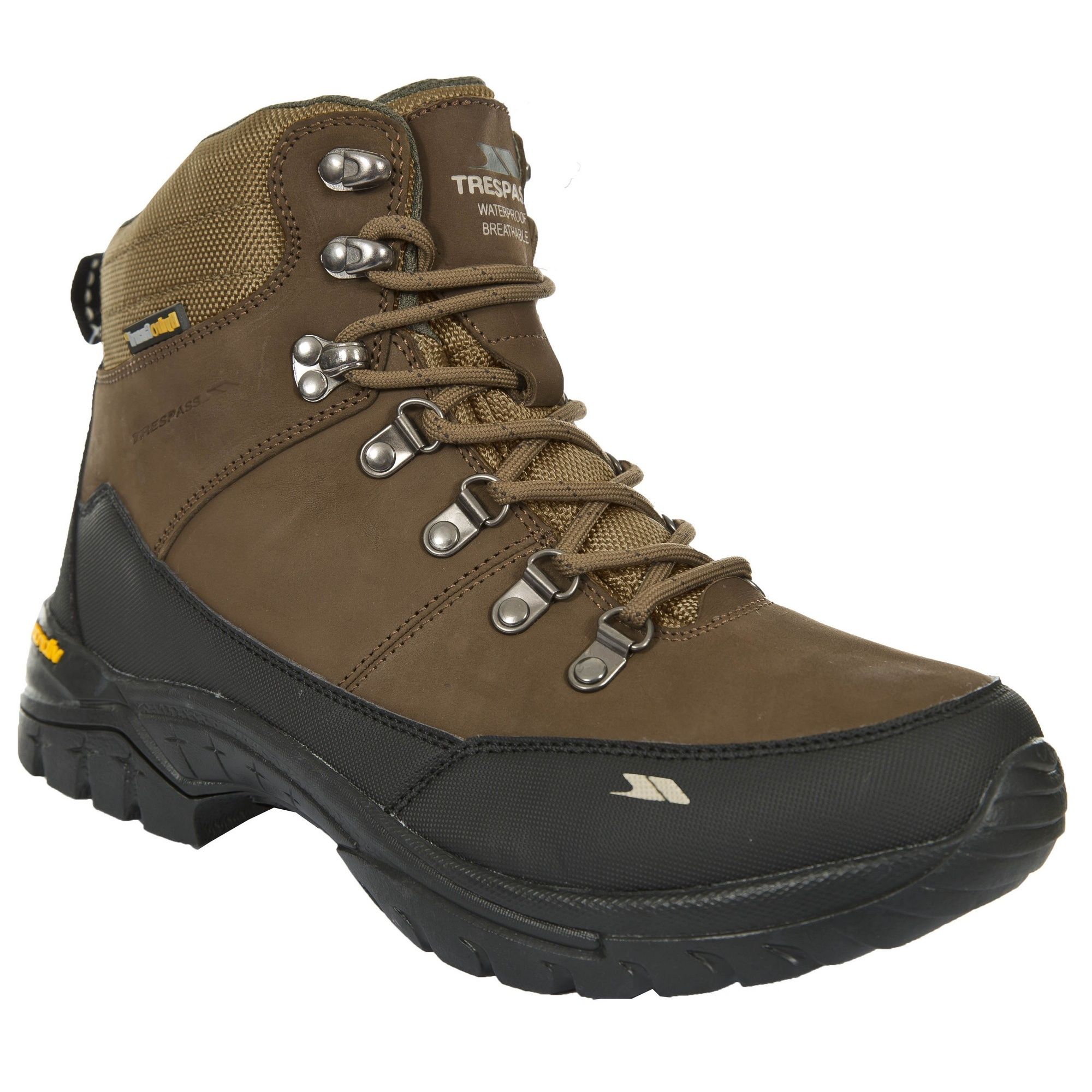 Mens hiking boots. Waterproof. Mid cut. Breathable. Gusseted tongue. Protective and durable all-round mudguard. Ankle supportive cushioned collar and tongue. Arch stabilising. Supportive shank. Cushioned footbed. Durable traction outsole. Lace up. Upper: Nubuck Leather/Mesh/PU. Lining: Textile. Outsole: Rubber.