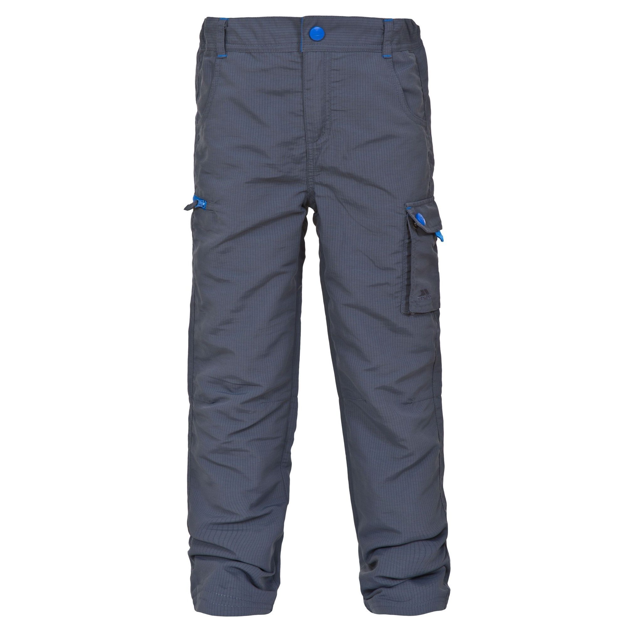 Tricot lined trouser. 2 upper zip pockets. 1 patch pocket on leg. Inner waist adjustment elastic. Contrast inner waistband and bartracks. DWR finish. UV protection. Shell: 100% Polyamide Ripstop, Lining: 100% Polyester. Trespass Childrens Waist Sizing (approx): 2/3 Years - 20in/50.5cm, 3/4 Years - 21in/53cm, 5/6 Years - 22in/56cm, 7/8 Years - 23in/58.5cm, 9/10 Years - 24in/61cm, 11/12 Years - 26in/66cm.