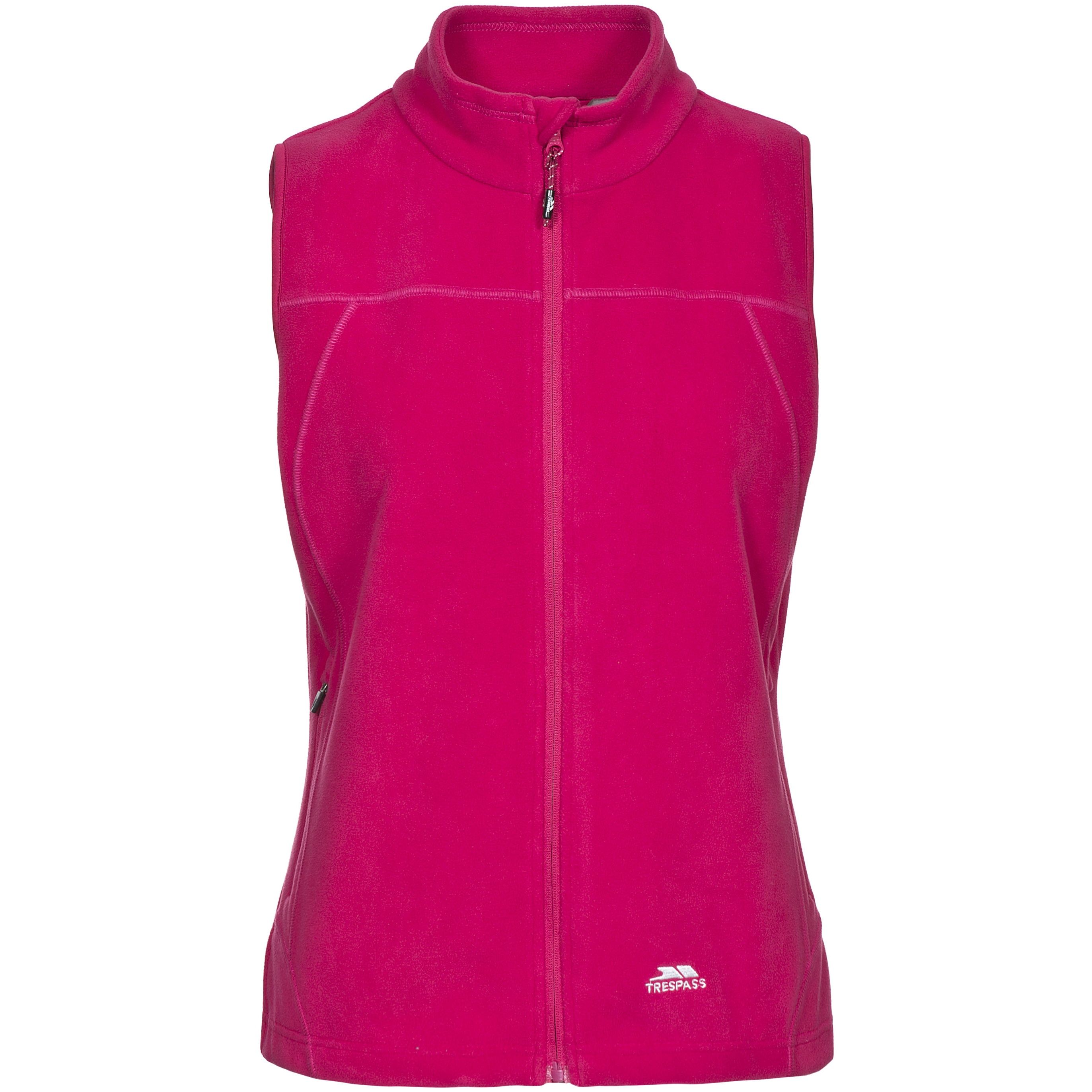 Microfleece with contrast interlock backing. 2 zip pockets. Low profile zips. Inner zip facing. Coverstitch detail. Adjustable drawcord hem. Stretch binding at armhole. Airtrap. 100% Polyester. Trespass Womens Chest Sizing (approx): XS/8 - 32in/81cm, S/10 - 34in/86cm, M/12 - 36in/91.4cm, L/14 - 38in/96.5cm, XL/16 - 40in/101.5cm, XXL/18 - 42in/106.5cm.