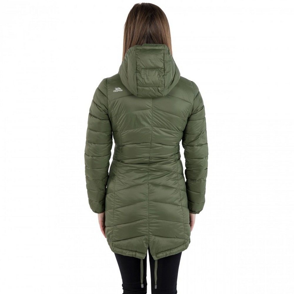 Ultra lightweight jacket. Grown on hood. 2 zip pockets. Downtouch padding. Embossed animal print lining. Elasticated cuffs. Shell: 100% Polyamide, Lining: 100% Polyamide, Filling: 100% Polyester. Trespass Womens Chest Sizing (approx): XS/8 - 32in/81cm, S/10 - 34in/86cm, M/12 - 36in/91.4cm, L/14 - 38in/96.5cm, XL/16 - 40in/101.5cm, XXL/18 - 42in/106.5cm.