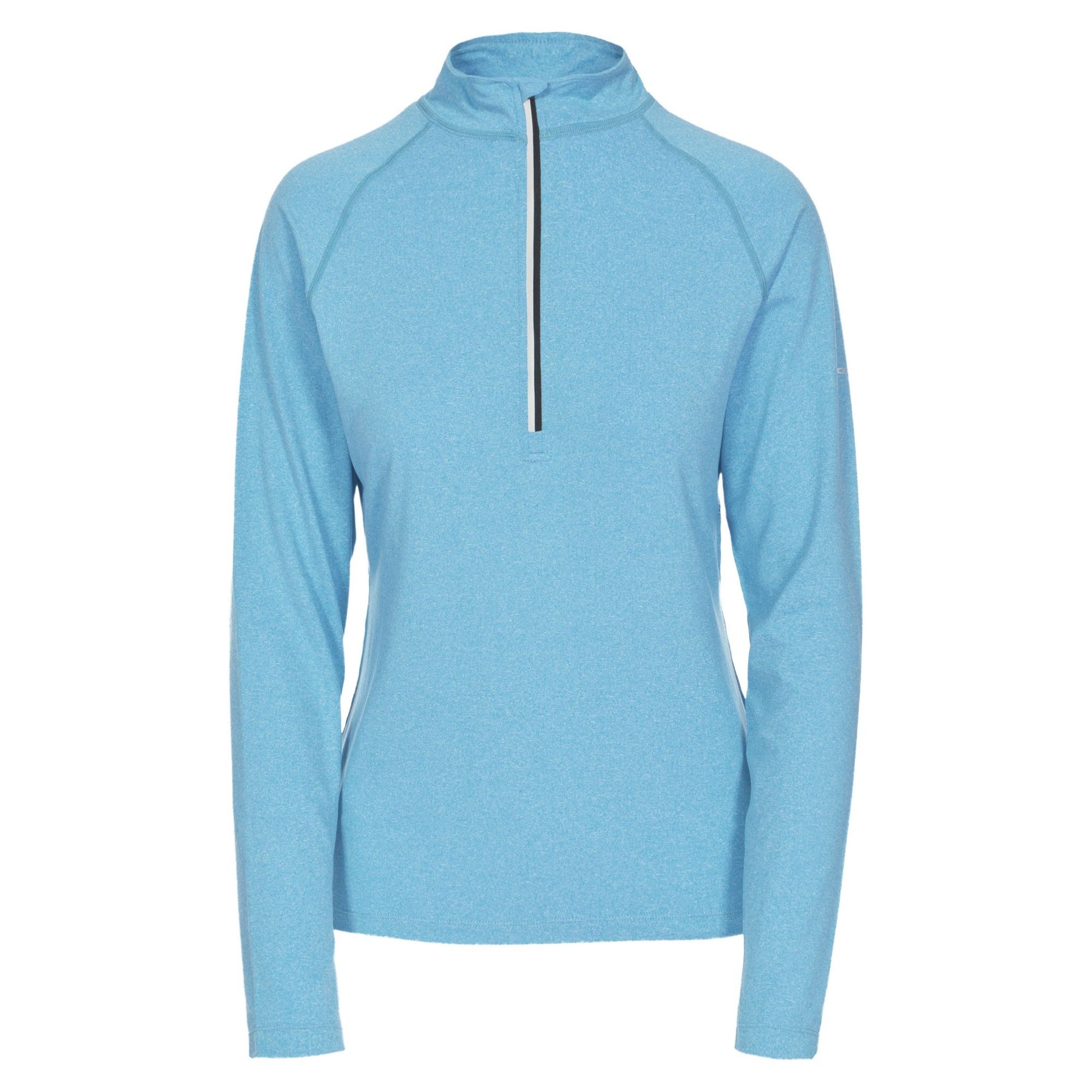 1/2 zip neck. Long sleeve. Reflective printed logos. Reflective piping along CF zip. Wicking. Quick dry. 88% Polyester, 12% Elastane. Trespass Womens Chest Sizing (approx): XS/8 - 32in/81cm, S/10 - 34in/86cm, M/12 - 36in/91.4cm, L/14 - 38in/96.5cm, XL/16 - 40in/101.5cm, XXL/18 - 42in/106.5cm.