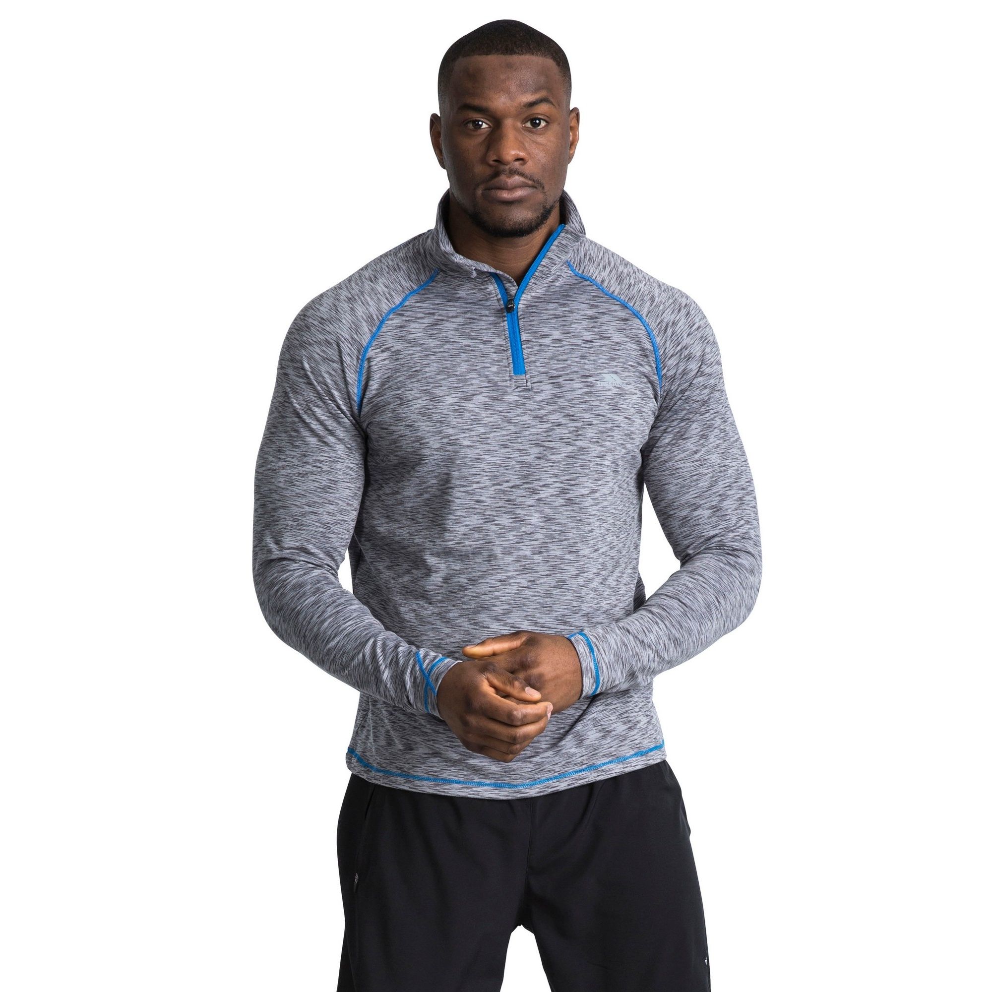 1/2 zip. Long sleeve. Contrast flat seams. Reflective printed logos. Small rear zip pocket.  finish. Wicking. Quick dry. 86% Polyester/14% Elastane. Trespass Mens Chest Sizing (approx): S - 35-37in/89-94cm, M - 38-40in/96.5-101.5cm, L - 41-43in/104-109cm, XL - 44-46in/111.5-117cm, XXL - 46-48in/117-122cm, 3XL - 48-50in/122-127cm.