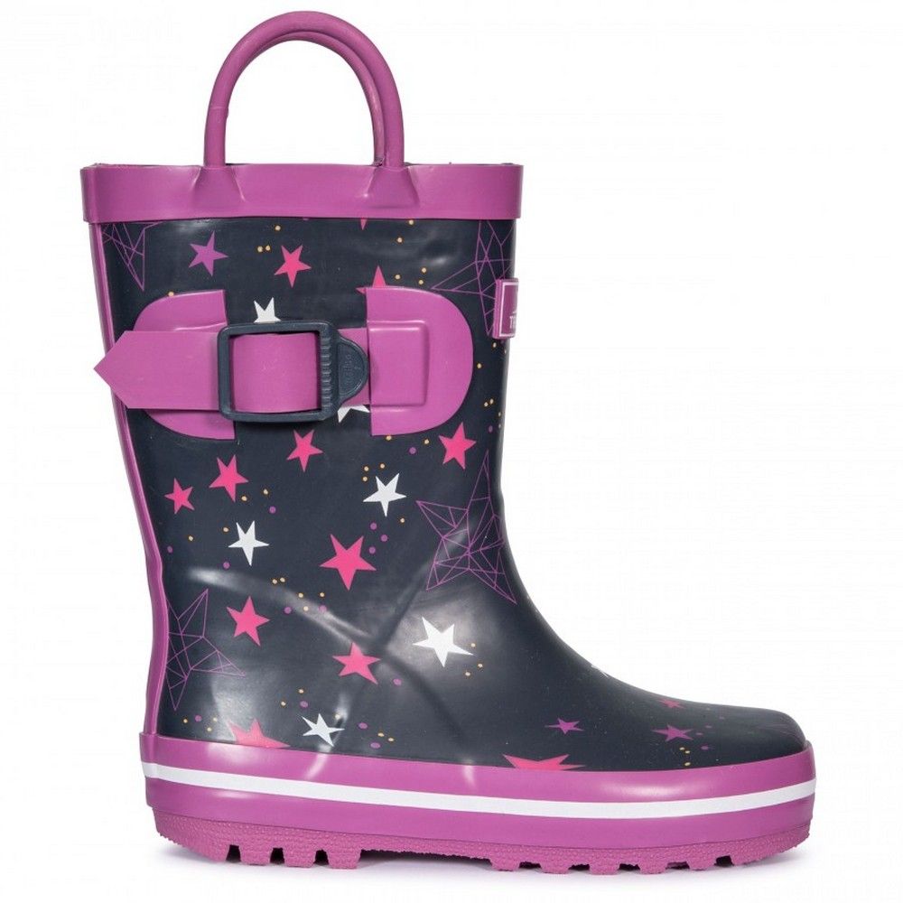 Kids wellington boots with a sturdy sole. Waterproof. Cool star print design.