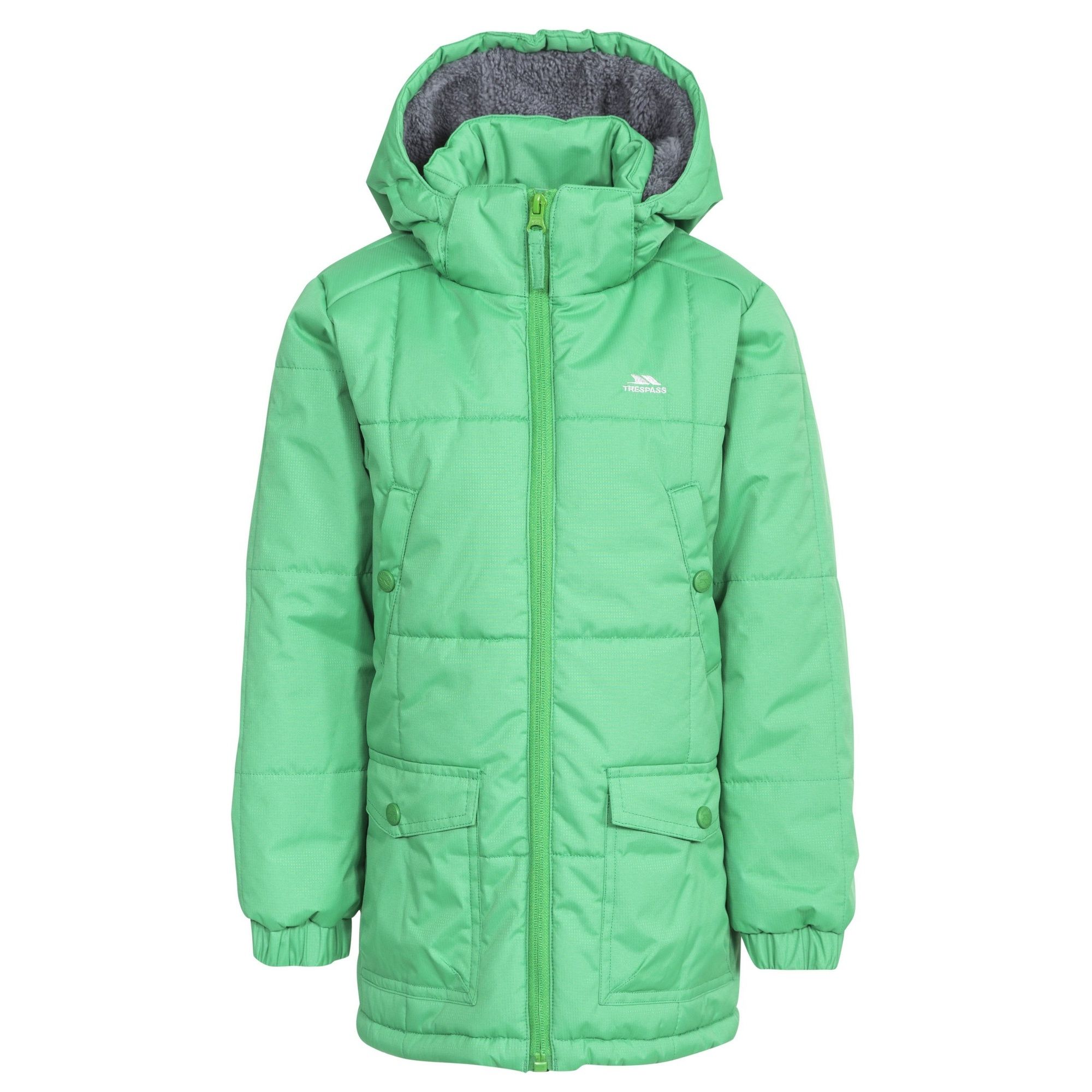 Boys padded jacket with a detachable stud off hood. Sherpa fleece lined hood. 2 patch pockets. 2 upper pockets. Elasticated cuff with touch fastening tab. Hem draw cord. Waterproof to 2000mm and windproof. Shell: 100% polyester PVC coating, Lining: 100% polyester, Filling: 100% polyester.