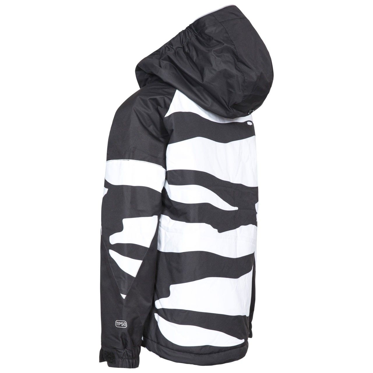 Padded. Printed panels. Contrast zippers. 3 zip pockets. 1 sleeve zip pocket. Detachable stud off hood. Inner snowbreak. Elasticated cuff with touch fastening. Waterproof 3000mm, windproof, taped seams. Shell: 100% Polyester, PU coating, Lining: 100% Polyester, Filling: 100% Polyester. Trespass Childrens Chest Sizing (approx): 2/3 Years - 21in/53cm, 3/4 Years - 22in/56cm, 5/6 Years - 24in/61cm, 7/8 Years - 26in/66cm, 9/10 Years - 28in/71cm, 11/12 Years - 31in/79cm.