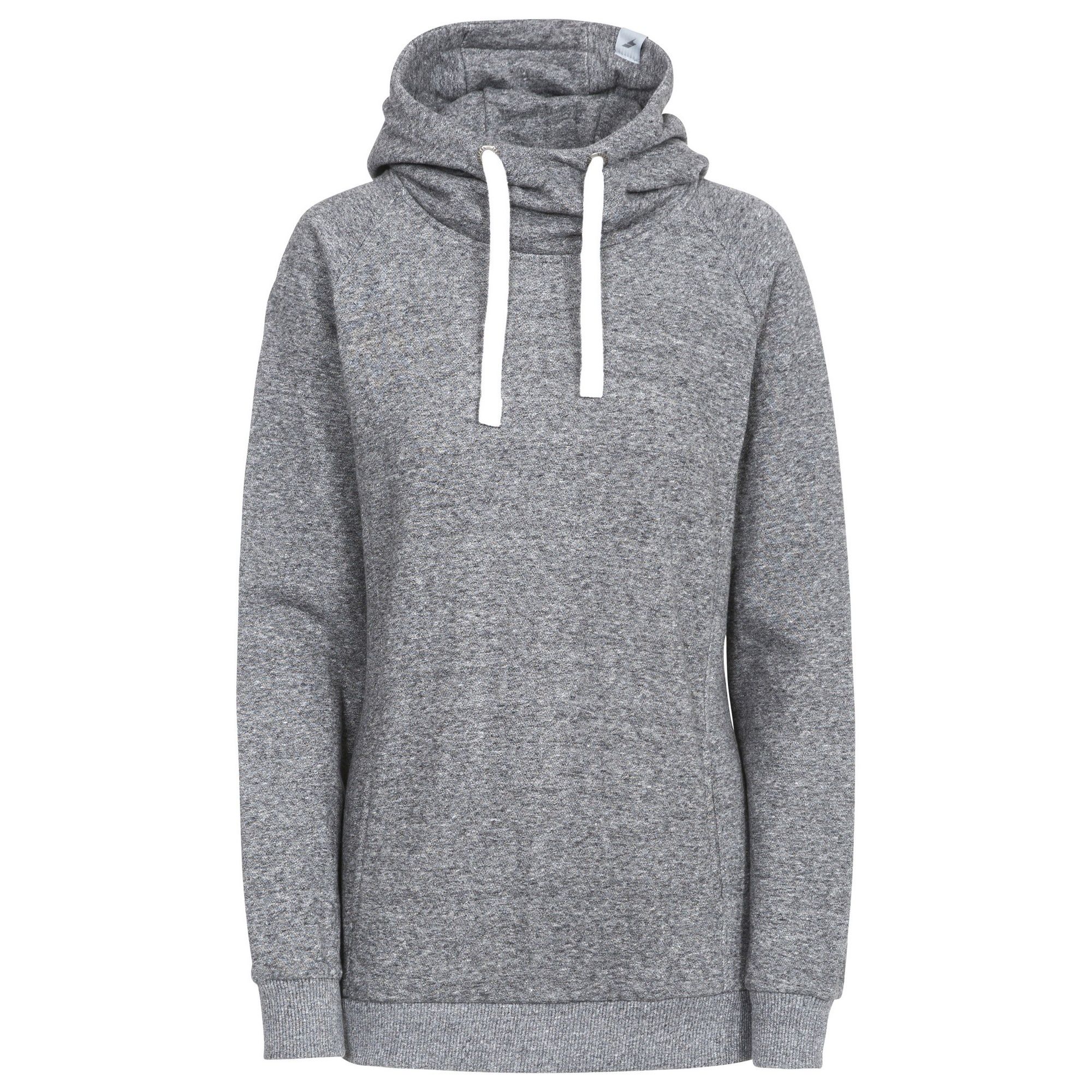 Knitted marl fleece. Looped back. Hooded style. 2 pockets. Contrast hood cord ties. 260gsm. 80% Cotton, 20% Polyester. Trespass Womens Chest Sizing (approx): XS/8 - 32in/81cm, S/10 - 34in/86cm, M/12 - 36in/91.4cm, L/14 - 38in/96.5cm, XL/16 - 40in/101.5cm, XXL/18 - 42in/106.5cm.