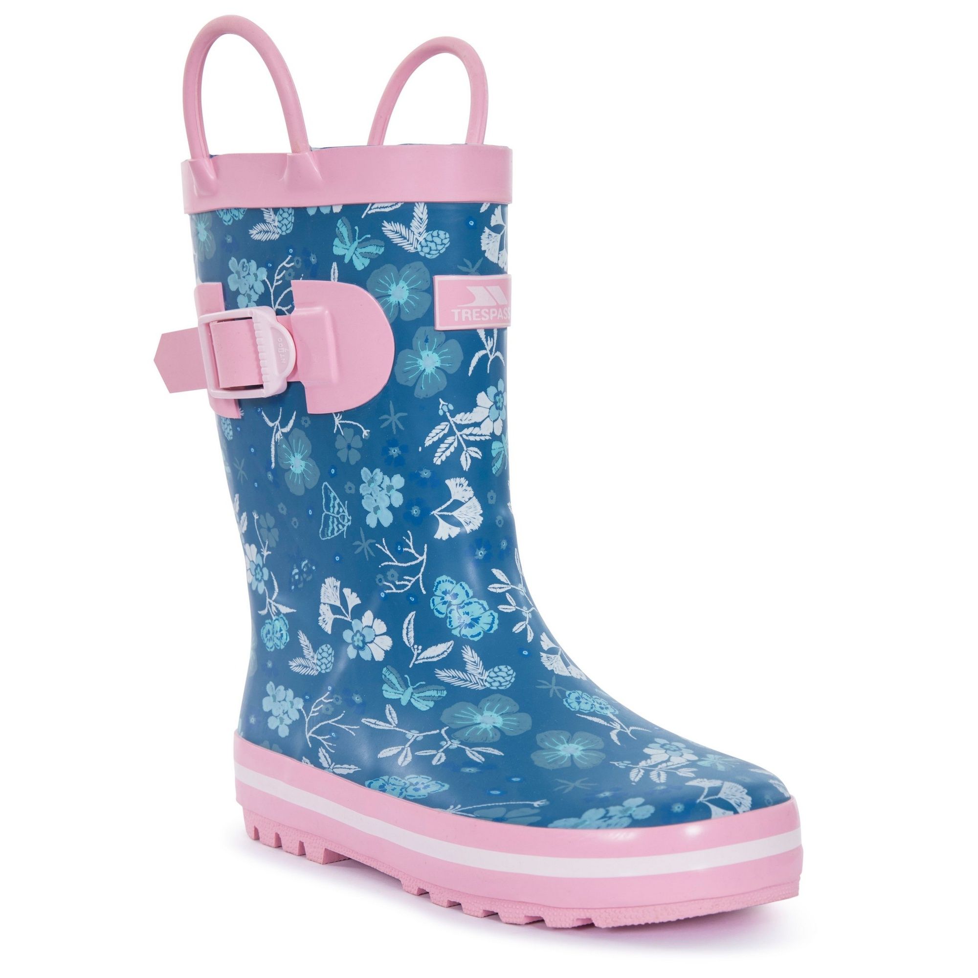 Printed welly boot. Adjustable buckle. Cushioned footbed. Durable grip sole. Waterproof. Upper: Rubber, Lining: Textile, Insole: EVA, Outsole: Rubber.