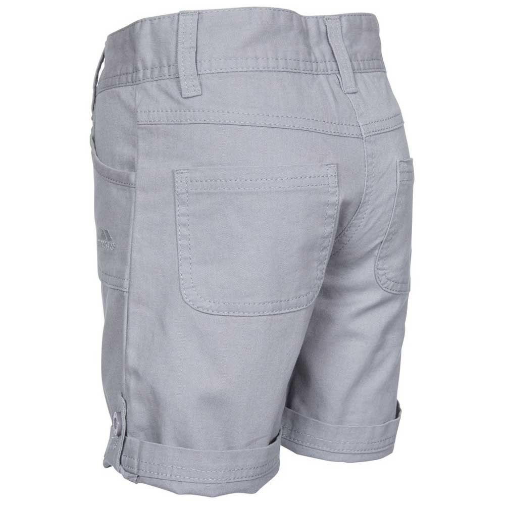 Material: cotton. Flat waist with inner elastication. Inner waistband printed detail. Turn up leg with button fastener. Waist size: 2-3yrs (20in), 3-4yrs (21in), 5-6yrs (22in), 7-8yrs (23in), 9-10yrs (24in), 11-12yrs (26in).