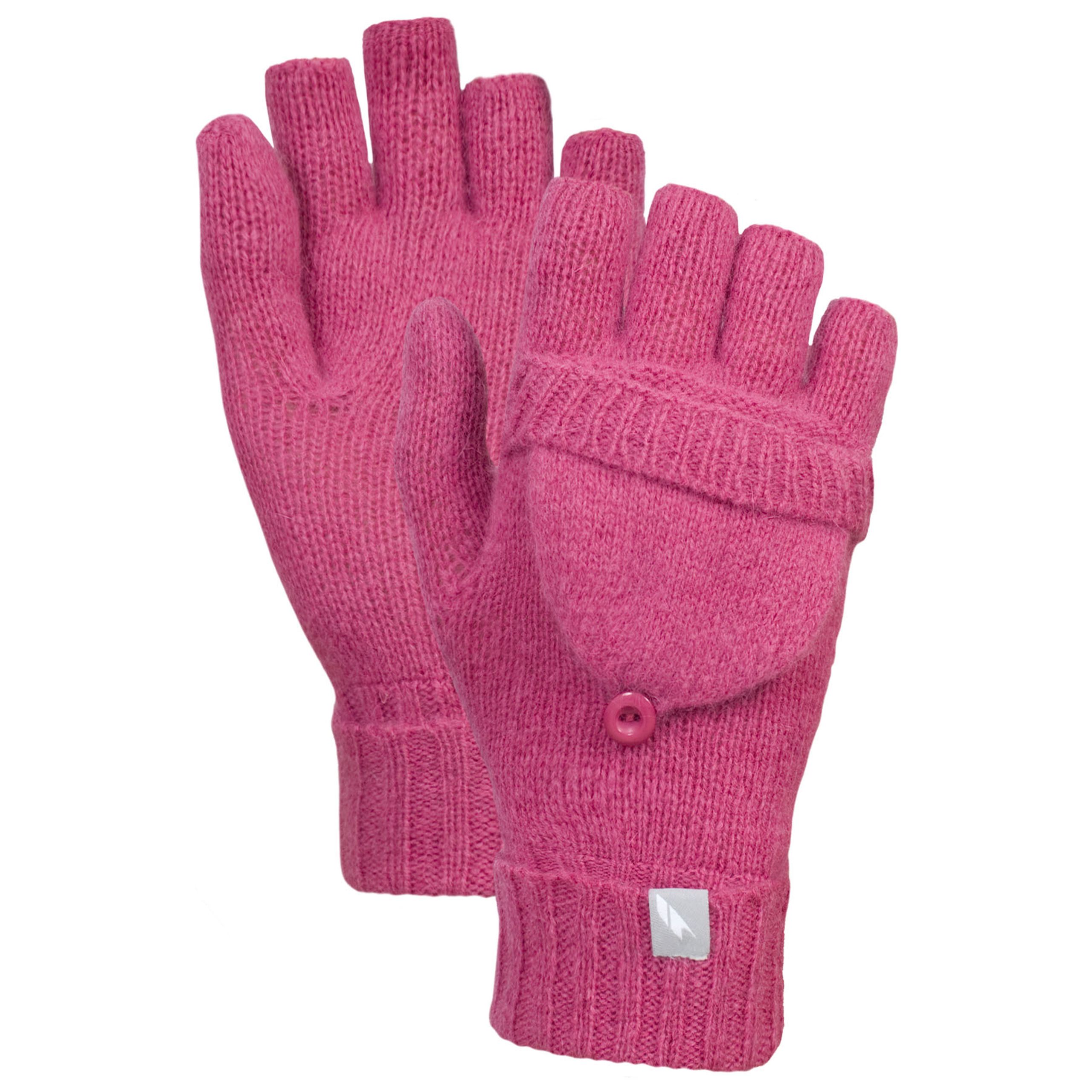Fingerless Gloves with Mitten Cover. Ribbed Cuff. Woven Tab. 80% Wool / 20% Acrylic.
