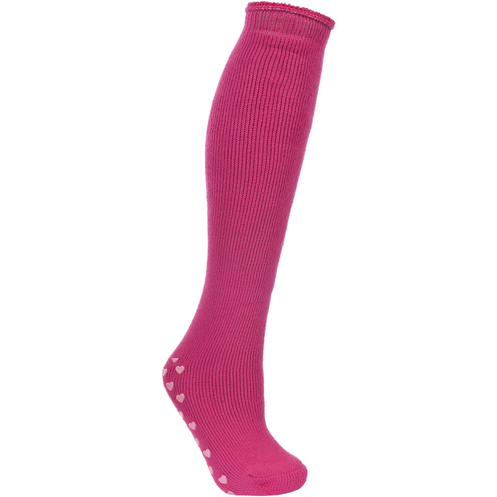 Womens ski socks with thick, knitted build and heart-shaped floor grippers. 91% Acrylic, 5% Polyamide, 3% Polyester, 1% Elastane.