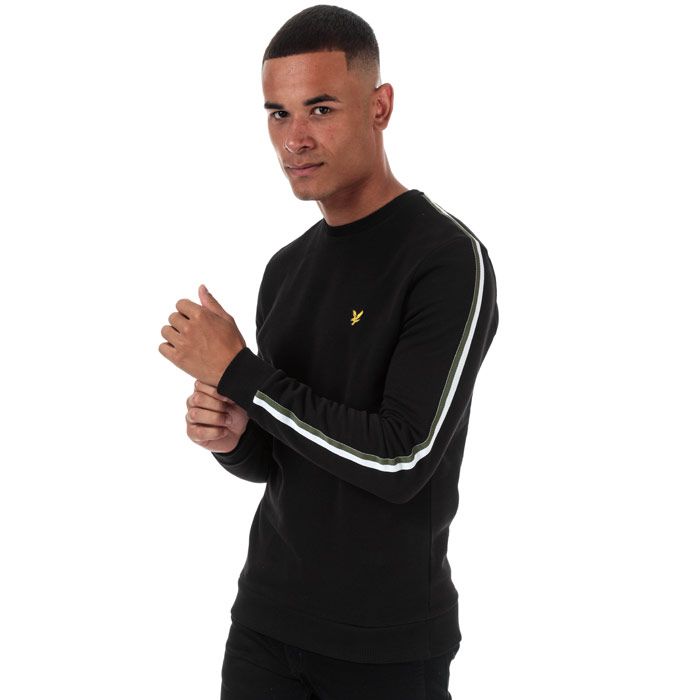 Mens Lyle And Scott Taped Crew Neck Sweatshirt in jet black - lichen green marl.<BR><BR>- Ribbed crew neck.<BR>- Long sleeves.<BR>- Retro-inspired two-tone tape at shoulders and sleeves.<BR>- Embroidered eagle logo at left chest.<BR>- Ribbed cuffs and hem.<BR>- Woven herringbone back neck tape.<BR>- Soft loopback cotton fleece construction.<BR>- Regular fit.<BR>- 100% Cotton. Machine washable.<BR>- Ref: ML1292VW267