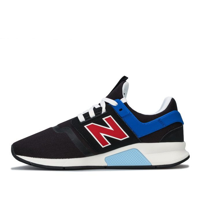 Mens New Balance 247v2 Trainers in black - blue.<BR><BR>- Combination mesh and synthetic upper.<BR>- Lace up fastening.<BR>- Midfoot saddle for a custom fit.<BR>- Padded collar and tongue.<BR>- Comfortable textile lining.<BR>- Removable cushioned sockliner.<BR>- REVlite midsole provides soft underfoot support and premium responsiveness and durability at a 30% lighter weight than standard New Balance performance foams.<BR>- Rubber outsole.<BR>- Textile and synthetic upper  Textile lining  Synthetic sole.<BR>- Ref: MS247FQ