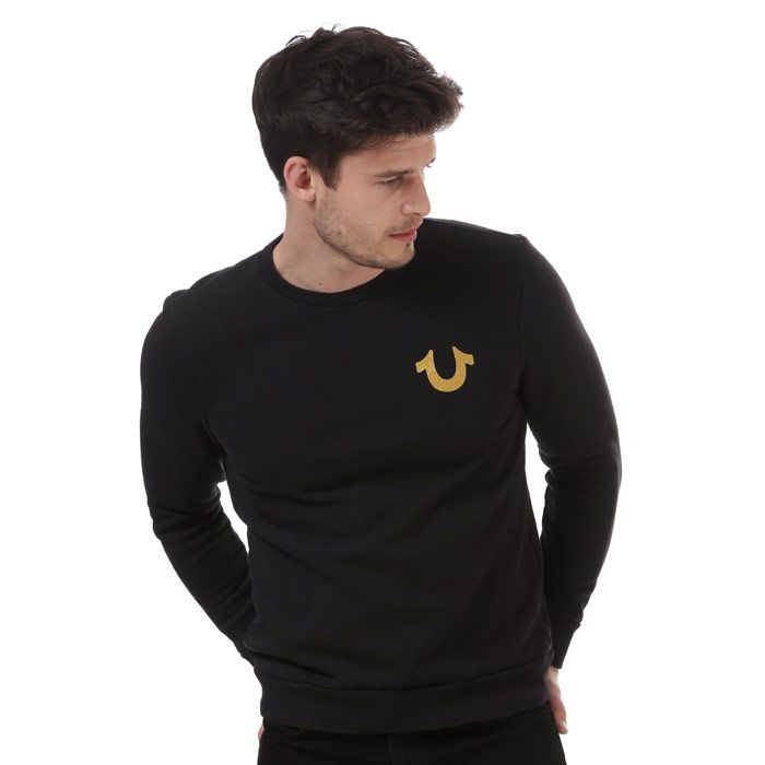 Mens True Religion Horseshoe Logo Sweatshirt in black.<BR><BR>- Crew neck.<BR>- Long sleeves.<BR>- Ribbed cuffs and hem.<BR>- Horseshoe logo to chest.<BR>- Large printed Buddha logo to back.<BR>- Regular fit.<BR>- 60% Polyester  40% Cotton.  Machine washable.<BR>- Ref: MSMAX2C0671001