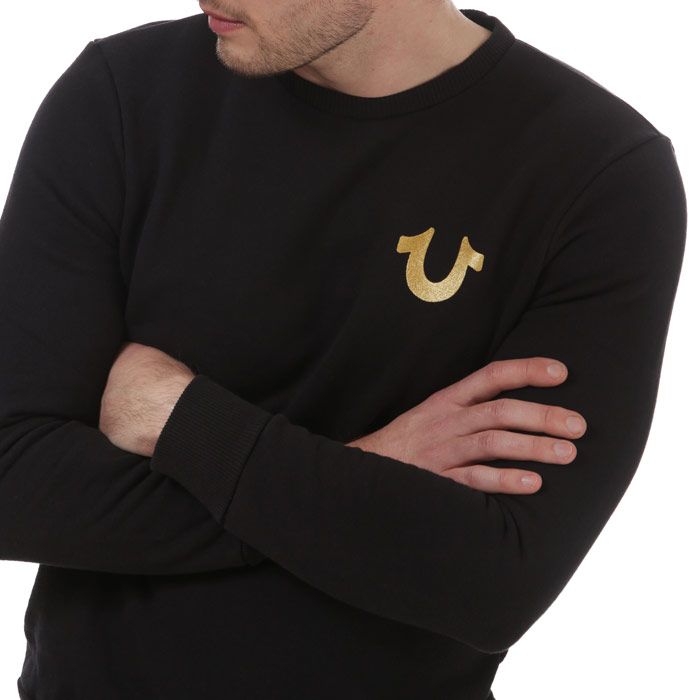 Mens True Religion Horseshoe Logo Sweatshirt in black.<BR><BR>- Crew neck.<BR>- Long sleeves.<BR>- Ribbed cuffs and hem.<BR>- Horseshoe logo to chest.<BR>- Large printed Buddha logo to back.<BR>- Regular fit.<BR>- 60% Polyester  40% Cotton.  Machine washable.<BR>- Ref: MSMAX2C0671001