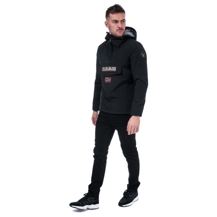 Mens Napapijri Rainforest Winter Jacket in Black.<BR><BR>- Pull over jacket.<BR>- Drawcord adjustable hood.<BR>- Long sleeve with inner cuffs.<BR>- Flap pocket with zip fastening.<BR>- Ventilation eyelets.<BR>- Embroidered graphic to chest.<BR>- Flag badge to front.<BR>- Embroidered tab to seam.<BR>- Fleece lining and quilted padding.<BR>- Zip opening to side for easy on off.<BR>- Badge detail to left sleeve.<BR>- Shoulder to hem 27in approximately.<BR>- Body: 100% Polyamide  Lining: 100% Polyester. Machine Washable.<BR>- Ref: N0YGNJ041<BR><BR>Measurements are intended for guidance only