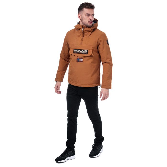 Mens Napapijri Rainforest Winter Jacket in Golden Brown.- Pull over jacket.- Drawcord adjustable hood.- Long sleeve with inner cuffs.- Flap pocket with zip fastening.- Ventilation eyelets.- Embroidered graphic to chest.- Flag badge to front.- Embroidered tab to seam.- Fleece lining and quilted padding.- Zip opening to side for easy on off.- Badge detail to left sleeve.- Shoulder to hem 27in approximately.- Body: 100% Polyamide  Lining: 100% Polyester. Machine Washable.- Ref: N0YGNJNC1Measurements are intended for guidance only