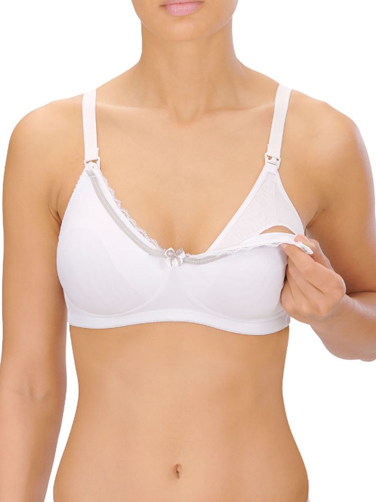 This soft cup non wired Naturana nursing bra offers full coverage and is made from 100% cotton for a super soft feel and extra comfort.  The drop cup can easily be unclipped with one hand and allows you to breastfeed without taking down your bra strap.  Complete with fully adjustable straps, plush back elastic underbust band and scalloped edge elastic on the cups for a feminine touch.