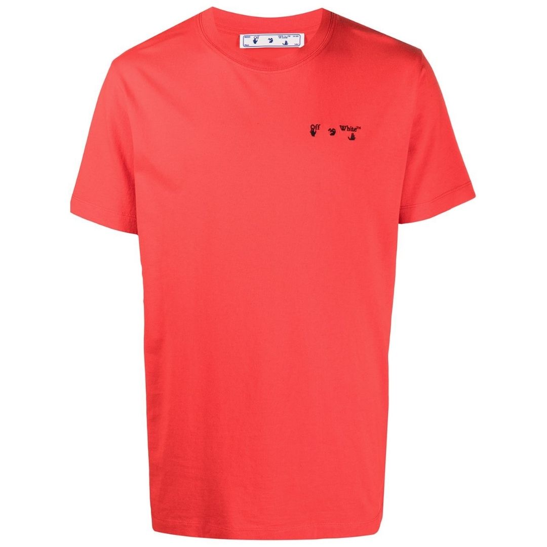 Off White Embroidered Logo Red T-Shirt