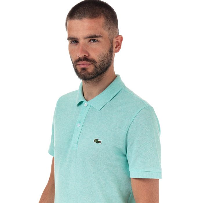 Mens Lacoste Slim Fit Petit Pique Polo Shirt  Green. <BR><BR>- 2-button placket.<BR>- 2-ply cotton petit pique.<BR>- Slim fit.<BR>- Ribbed collar and armbands.<BR>- Green embroidered crocodile branding on chest.<BR>- Cotton 100%. Machine washable.<BR>- Ref: PH4012009Q6.